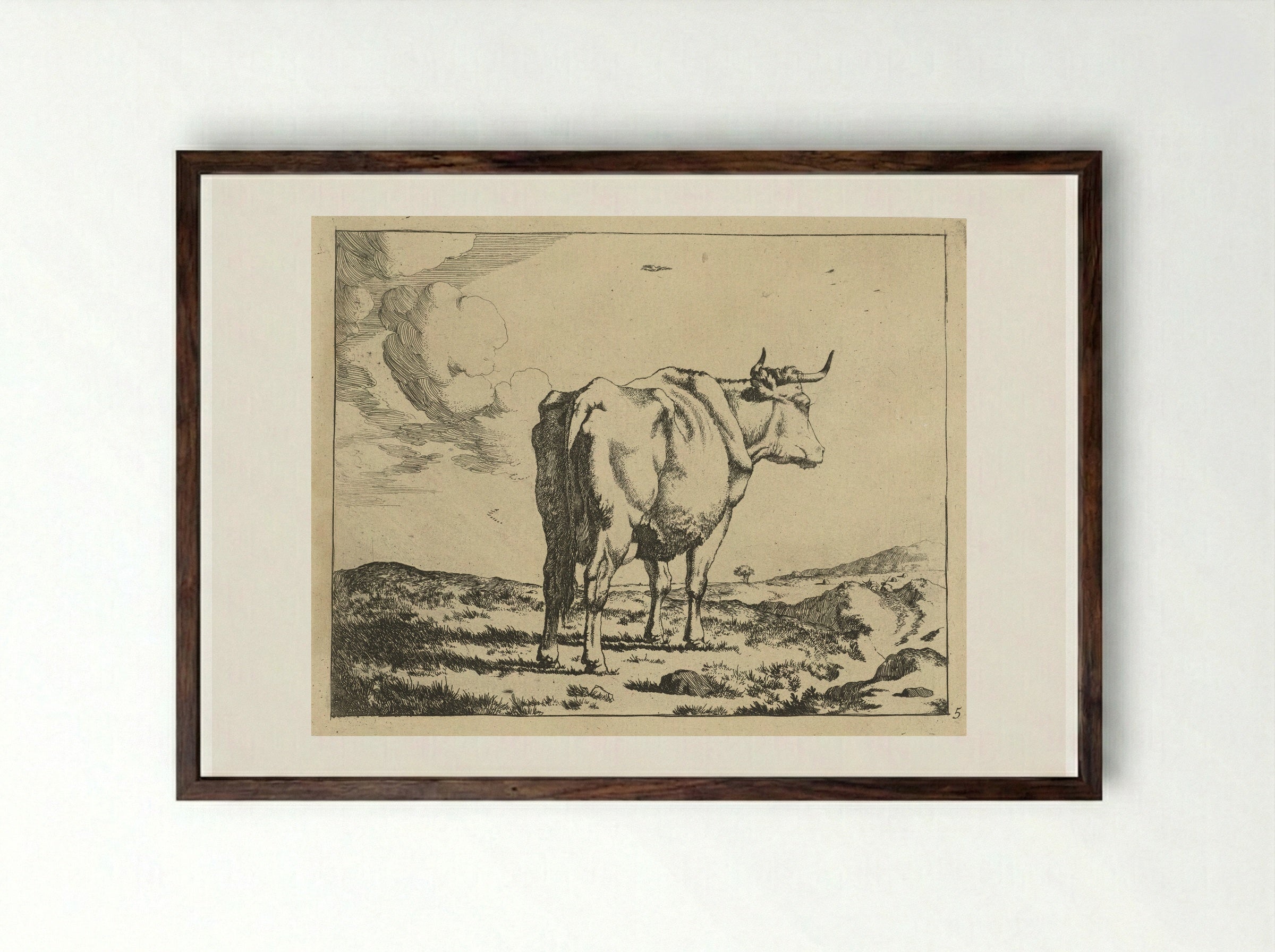 Staande koe, van achter gezien - Marcus de Bye - Framed Print Dark Wood