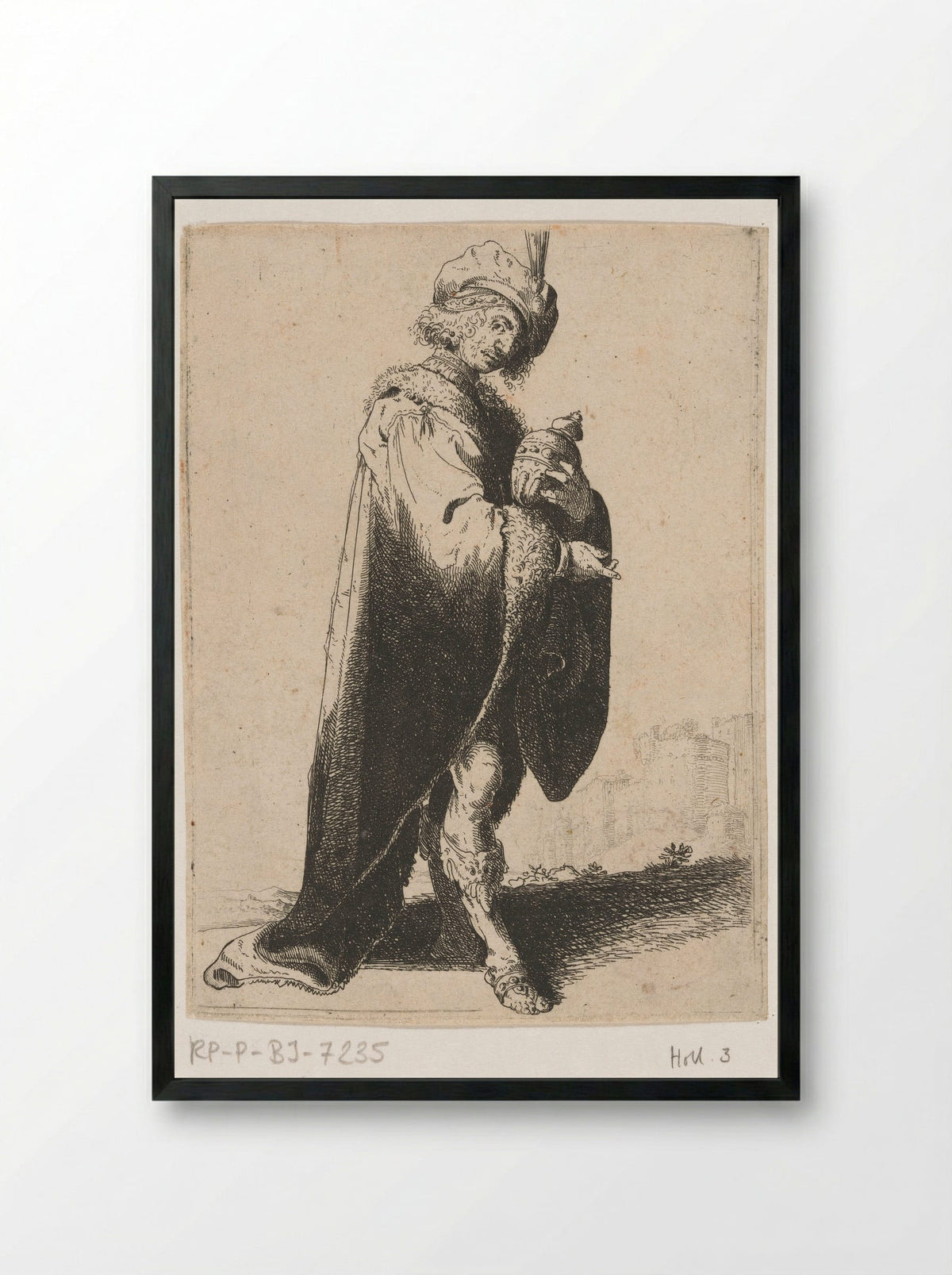 Staande koning met wierookvat - Jacob Duck - Framed Print Black
