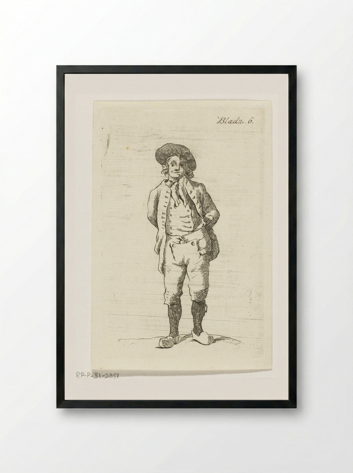 Staande man met klompen aan - Anthonie van den Bos - Framed Print Black