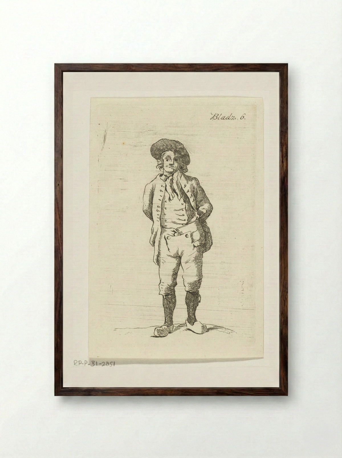 Staande man met klompen aan - Anthonie van den Bos - Framed Print Dark Wood