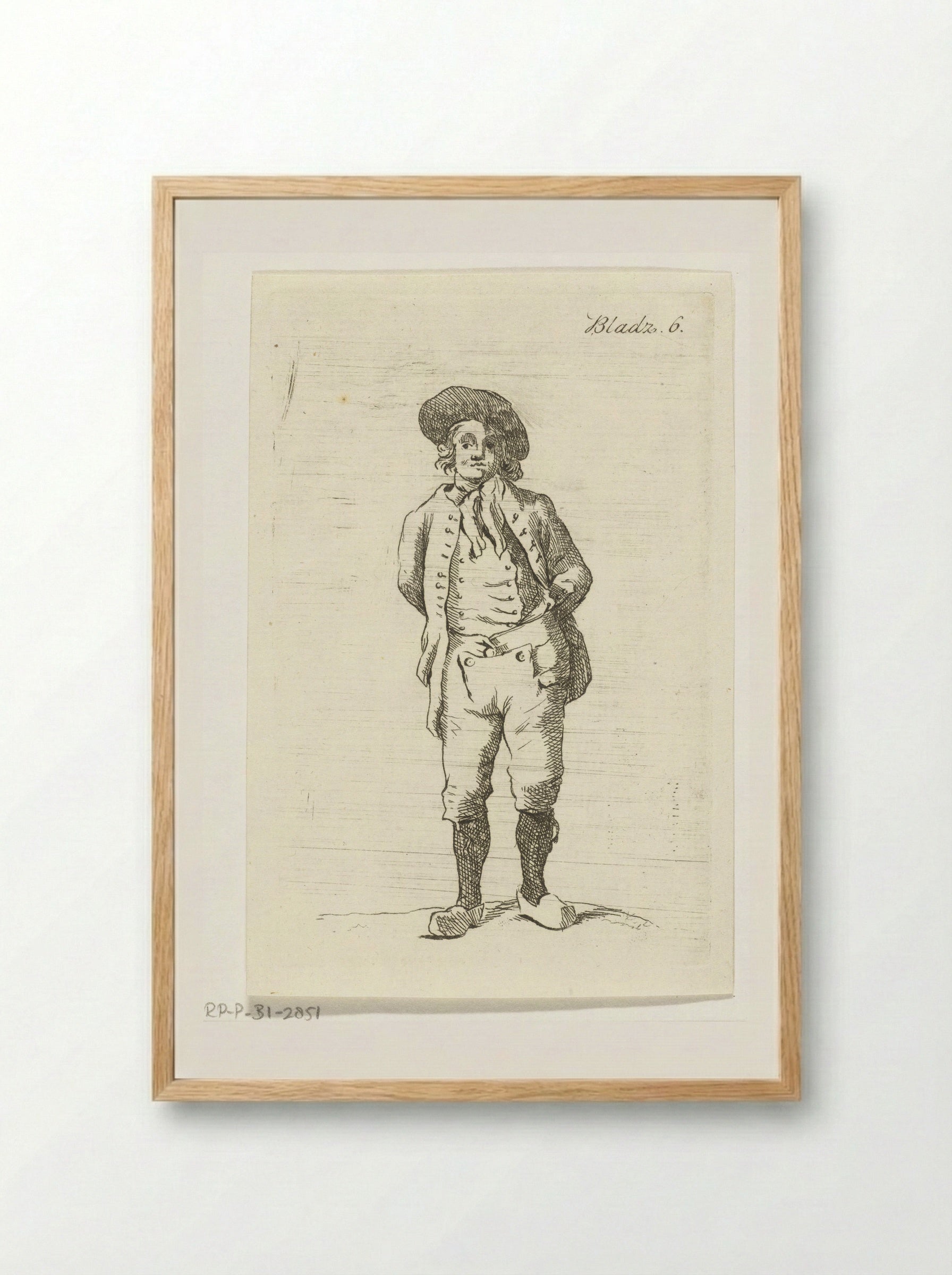 Staande man met klompen aan - Anthonie van den Bos - Framed Print Wood