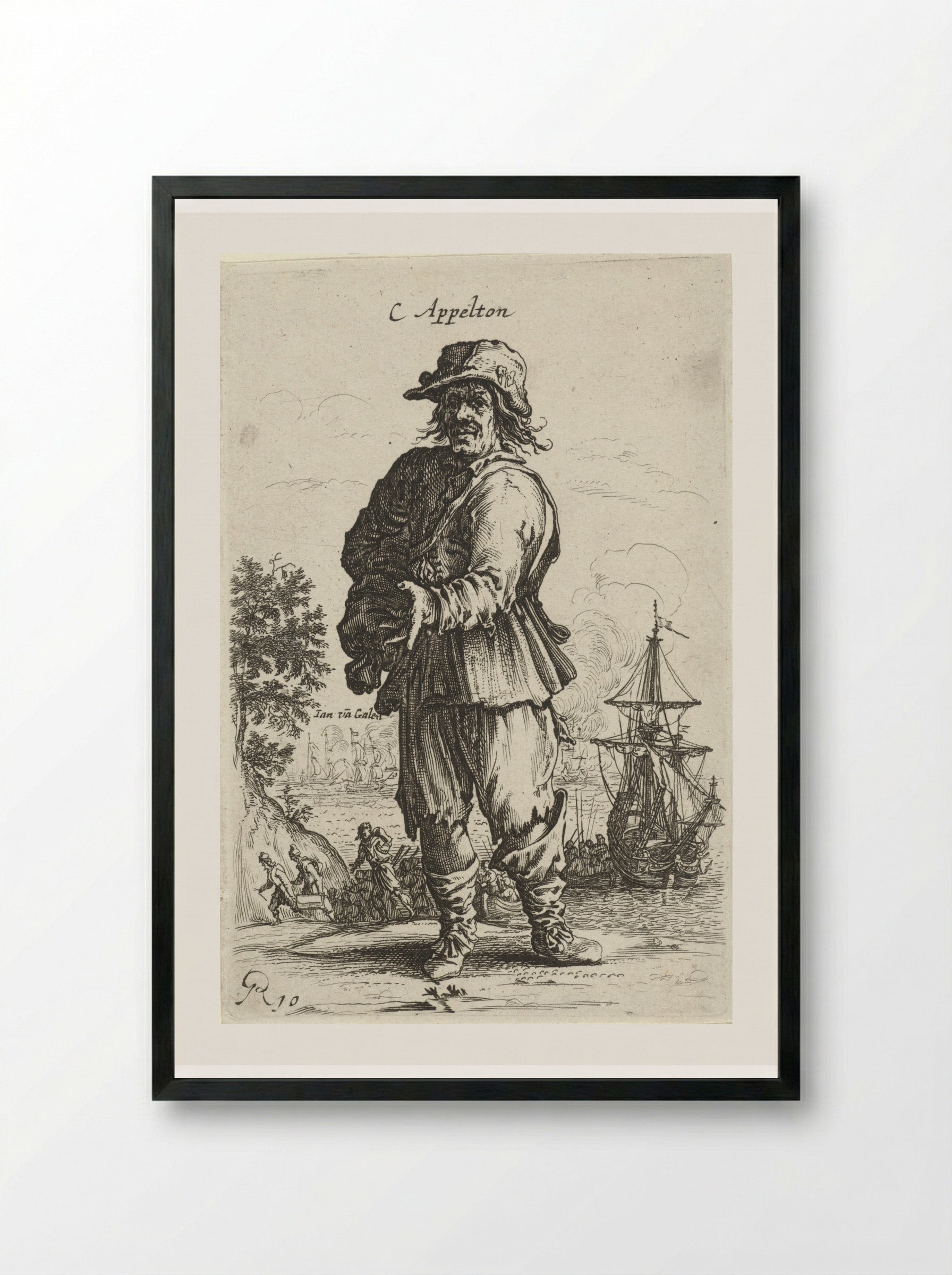 Staande man, wijzend met linkerhand - Salomon Savery - Framed Print Black