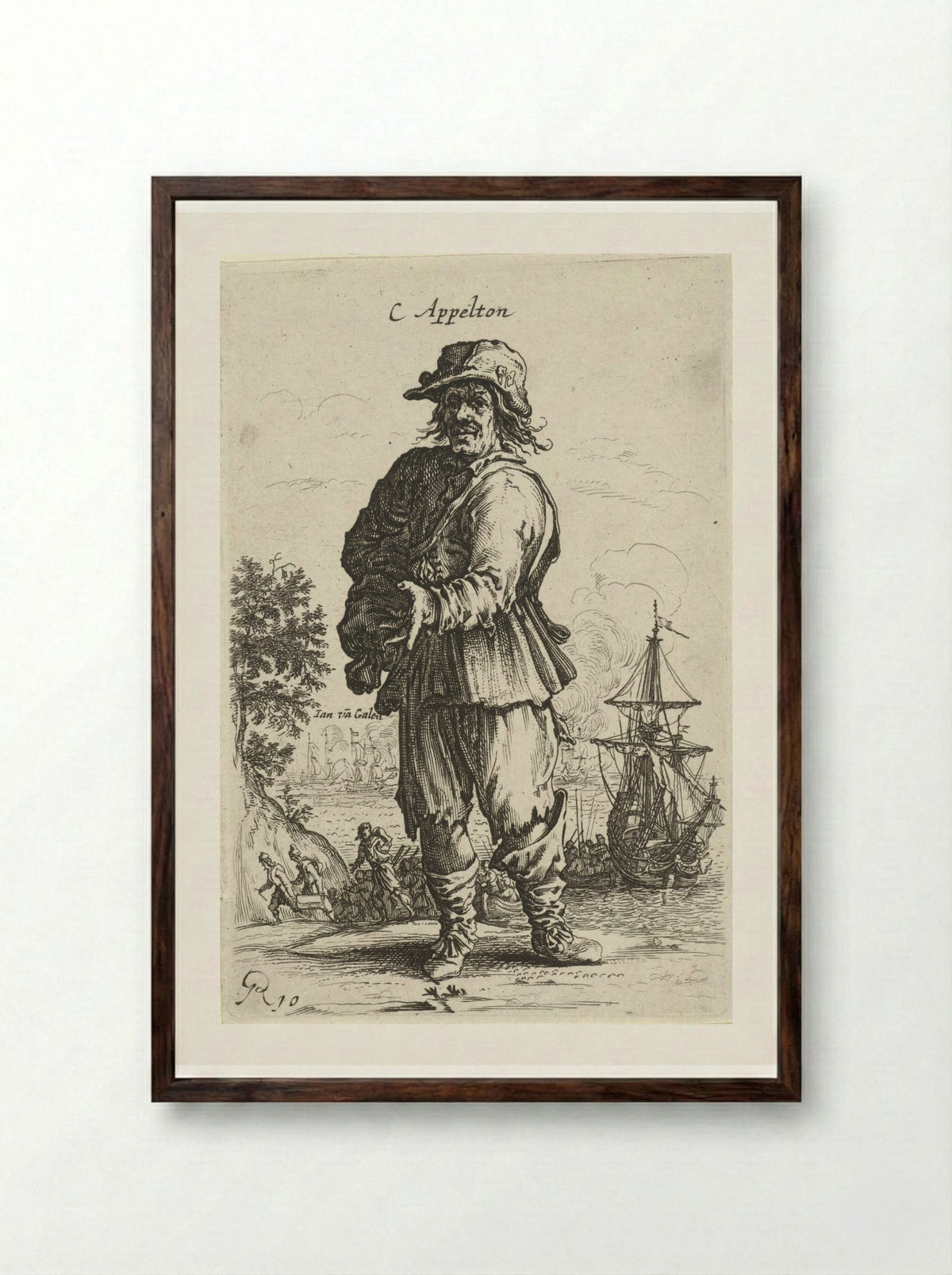 Staande man, wijzend met linkerhand - Salomon Savery - Framed Print Dark Wood