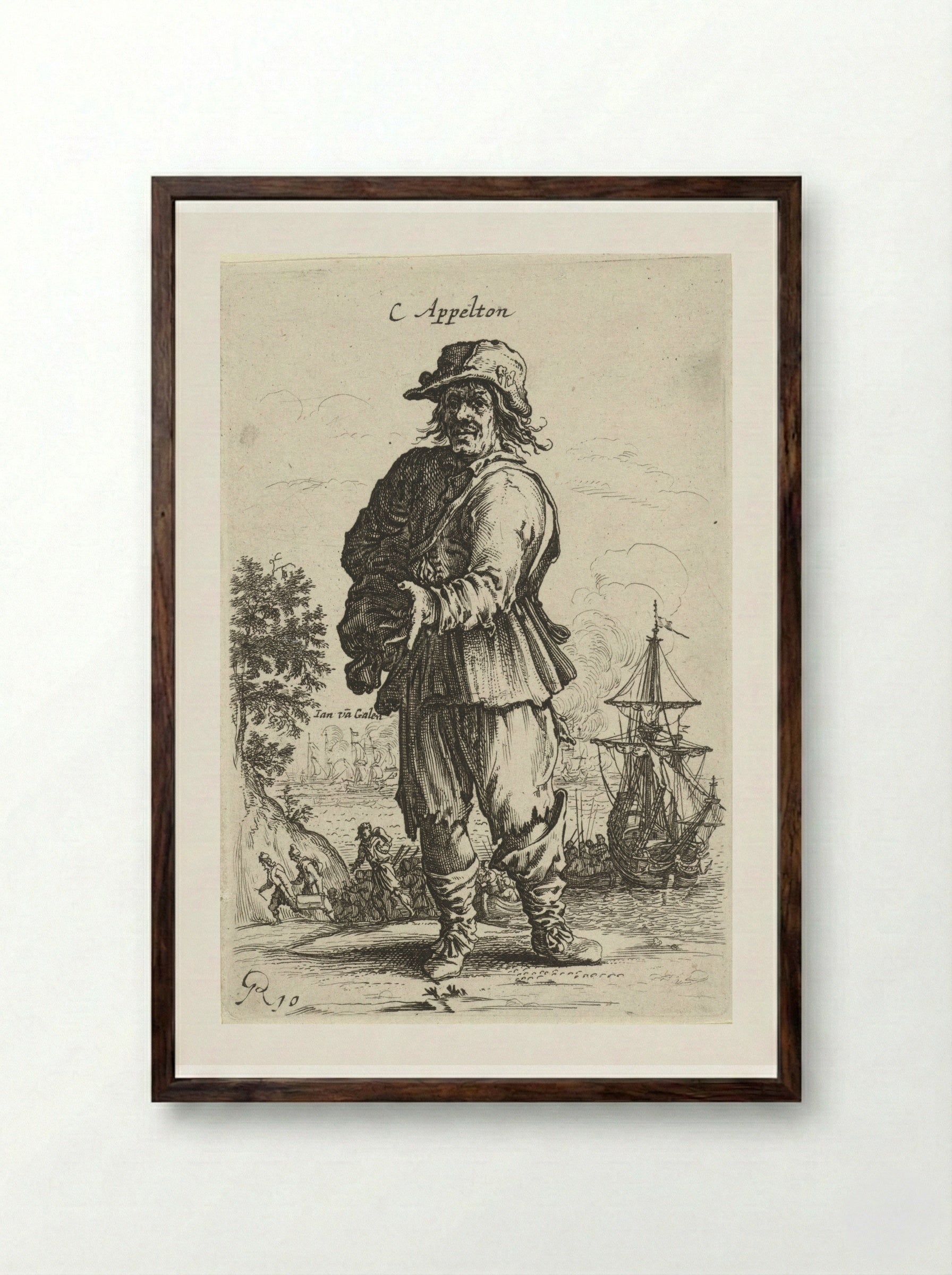 Staande man, wijzend met linkerhand - Salomon Savery - Framed Print Dark Wood