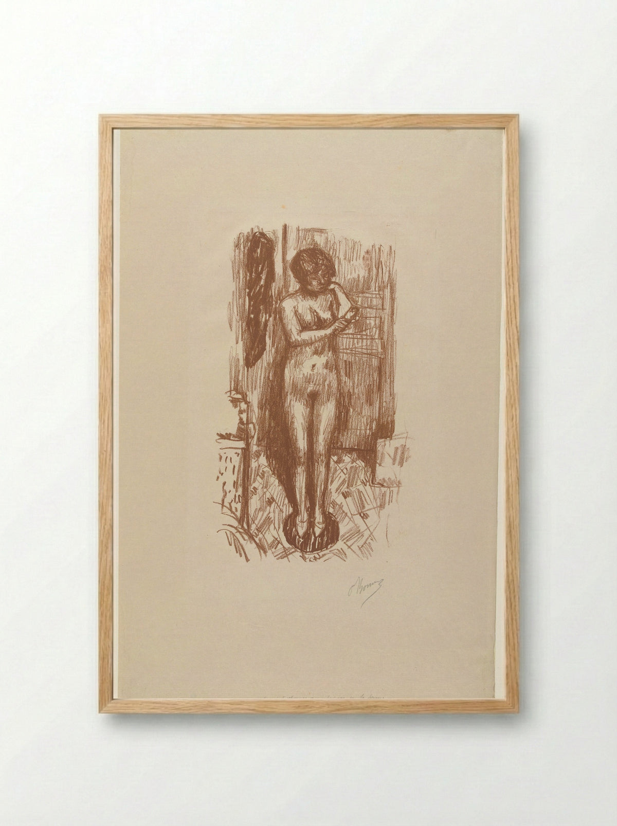 Staande naakte vrouw wast zich - Pierre Bonnard - Framed Print Wood