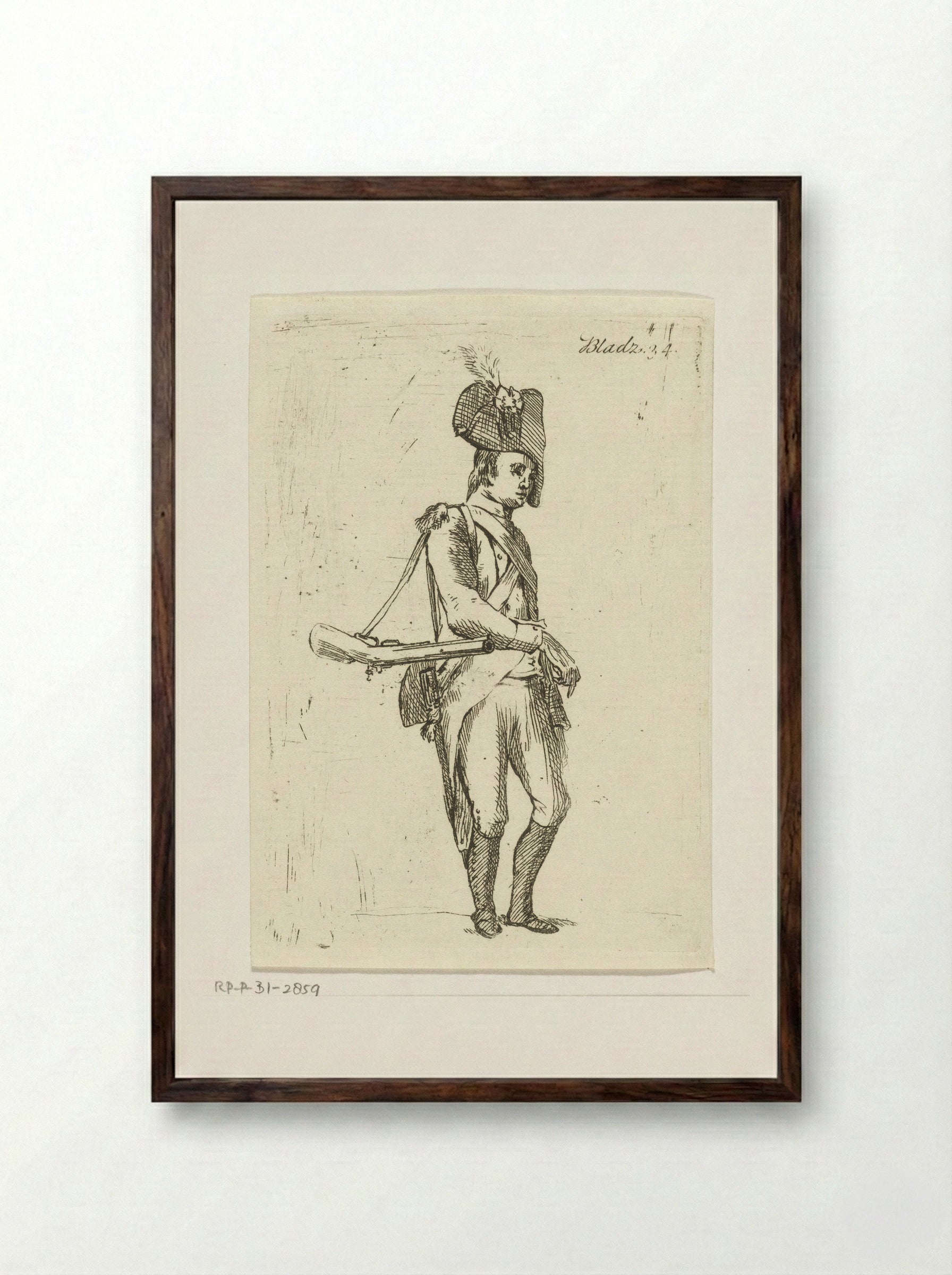 Staande soldaat met geweer - Anthonie van den Bos - Framed Print Dark Wood