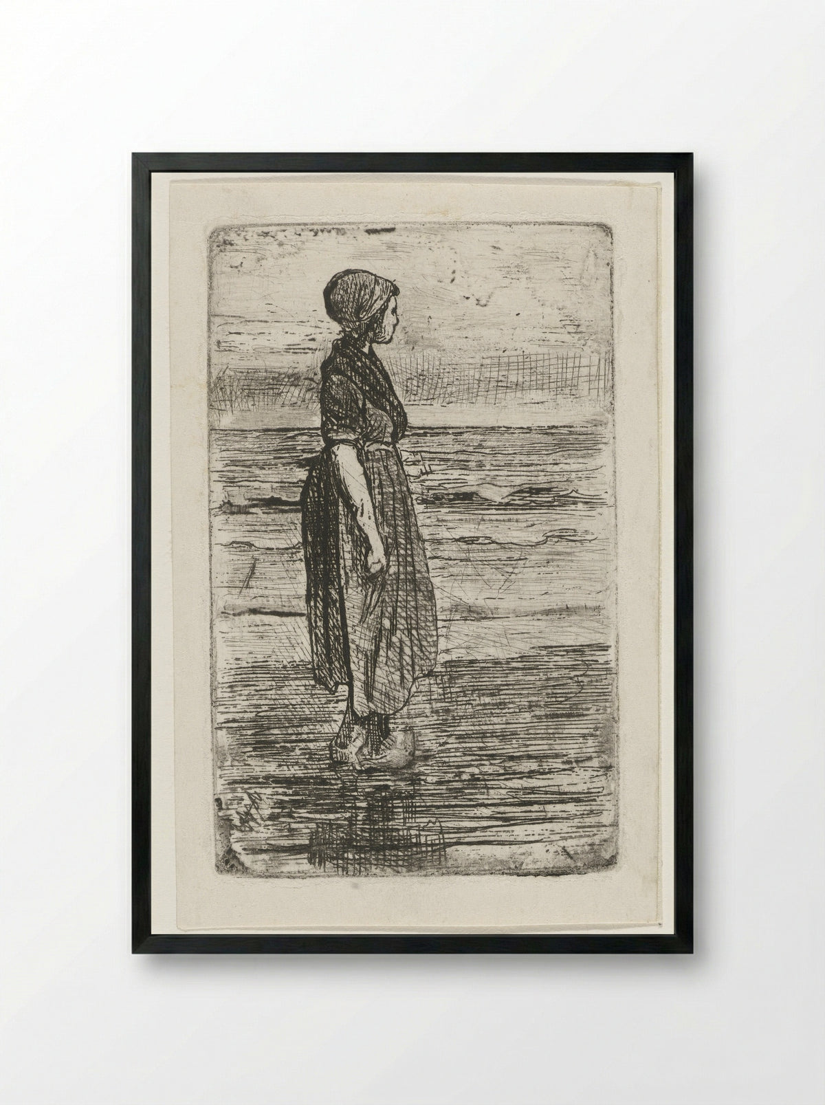 Staande vrouw op het strand - Jozef Israëls - Framed Print Black