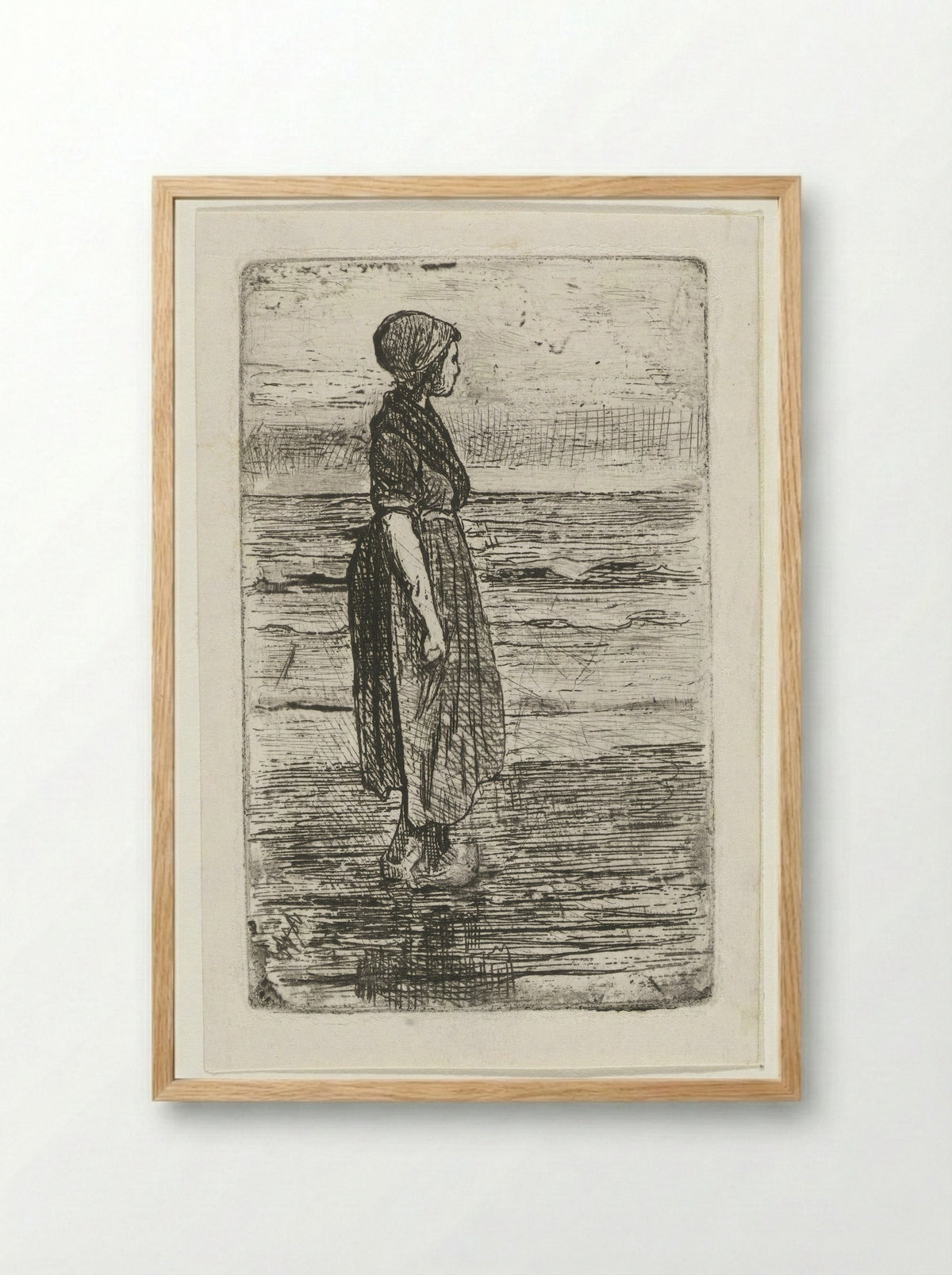Staande vrouw op het strand - Jozef Israëls - Framed Print Wood