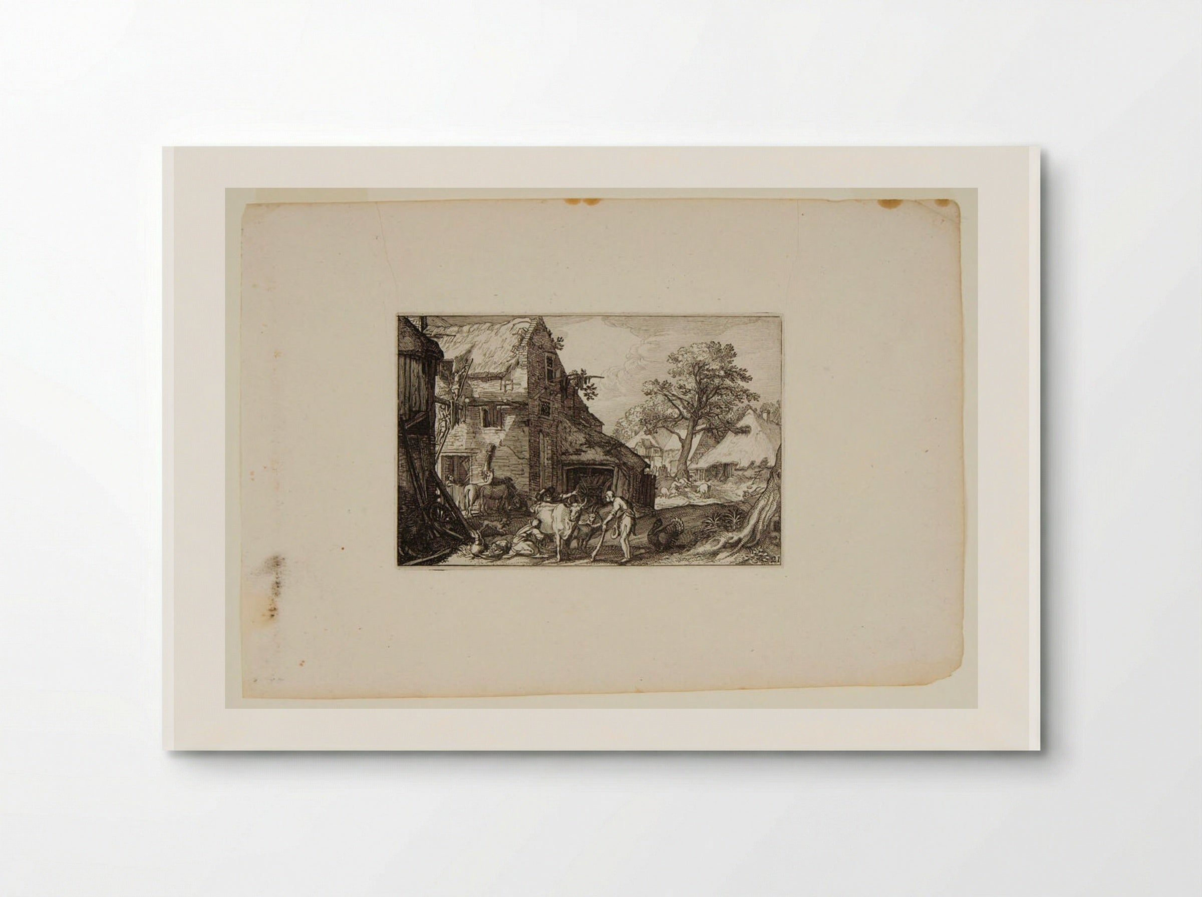 Stable with Milkmaid Milking and Two Men in Foreground - Claes Jansz. Visscher - Poster