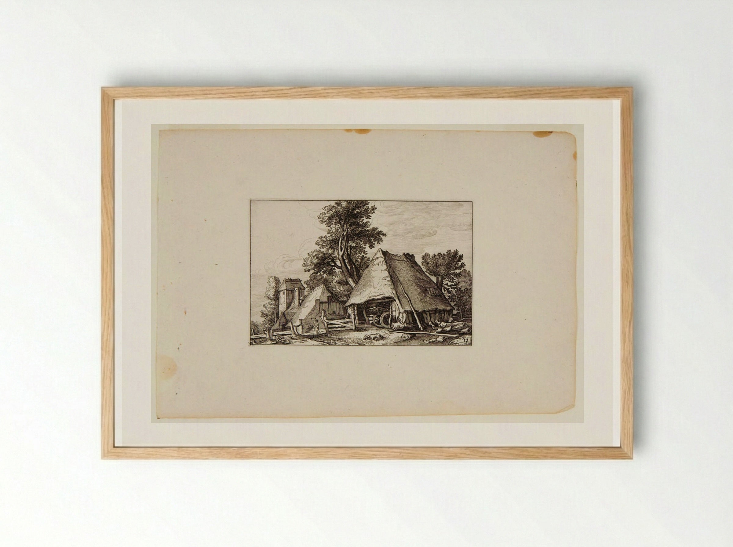 Stable with Wagon Inside, Farm Buildings to Left - Claes Jansz. Visscher - Framed Print Wood