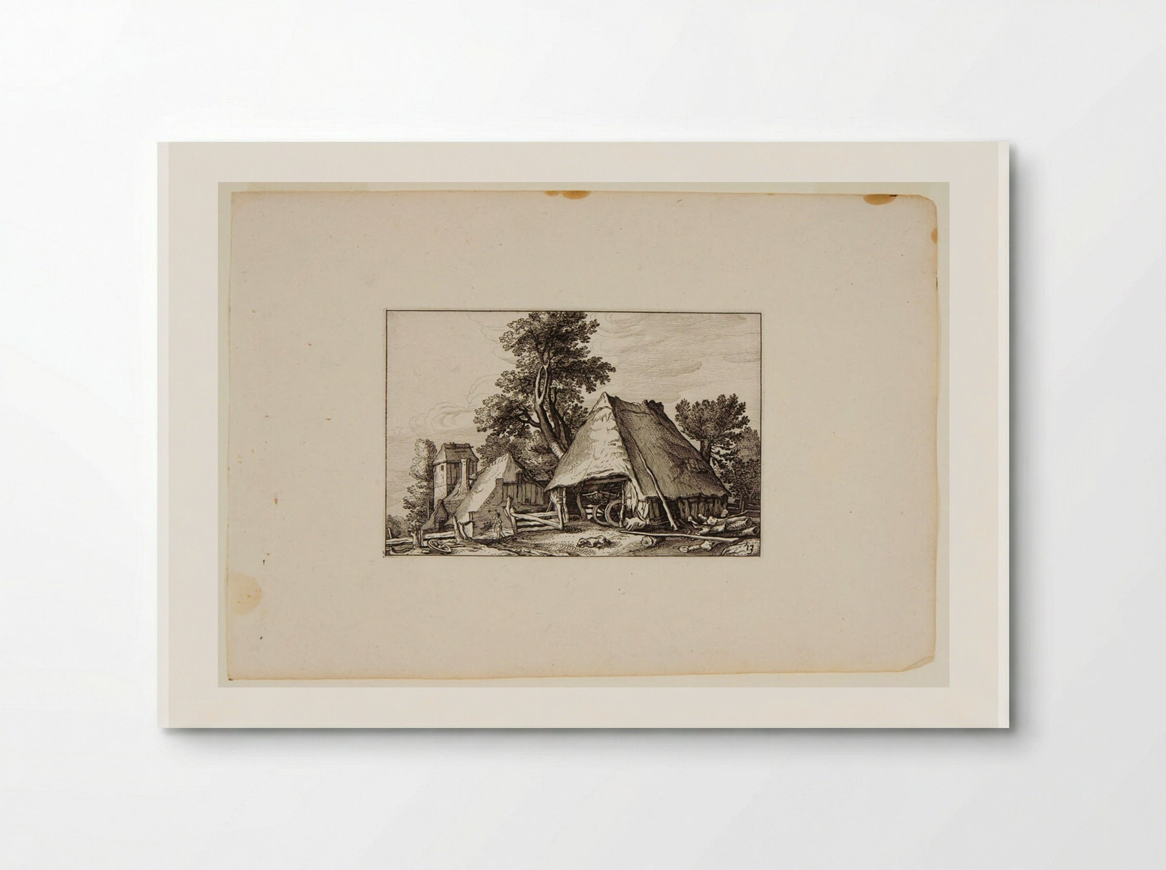 Stable with Wagon Inside, Farm Buildings to Left - Claes Jansz. Visscher - Poster