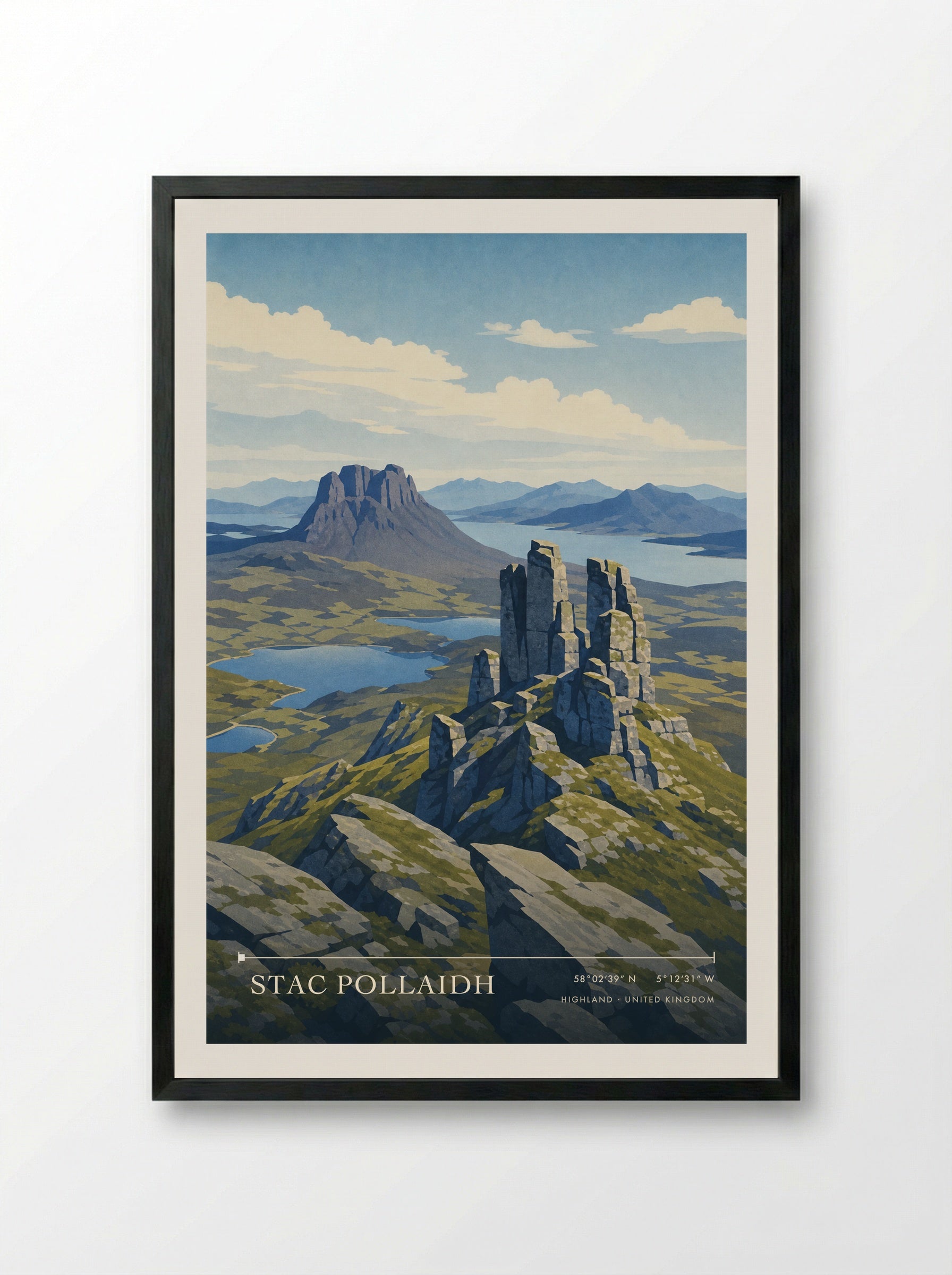 Stac Pollaidh Highland United Kingdom Travel Poster - Framed Print Black