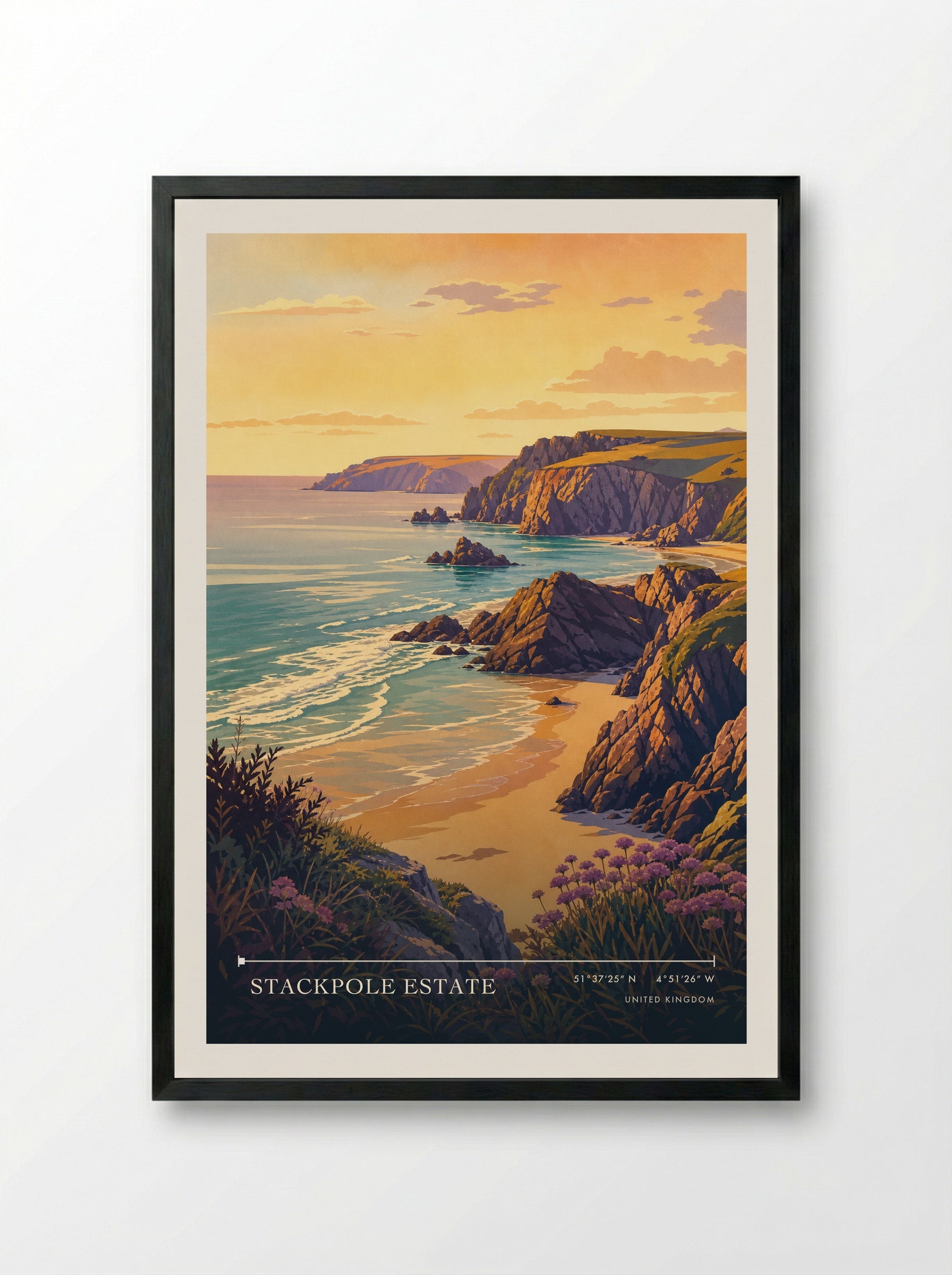 Stackpole Estate United Kingdom Travel Poster - Framed Print Black