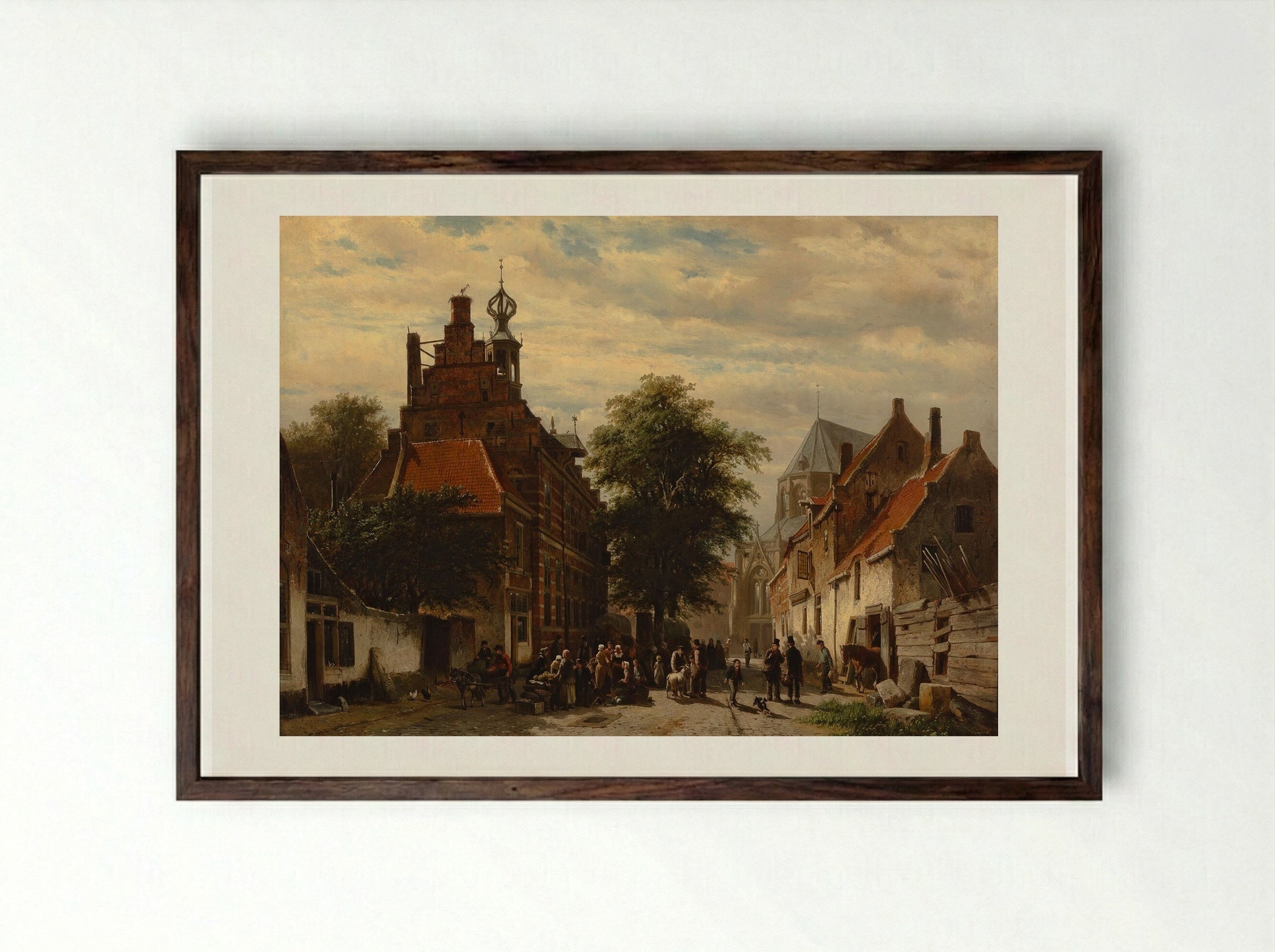 Stadhuis en Markt te Naarden - Cornelis Springer - Framed Print Dark Wood