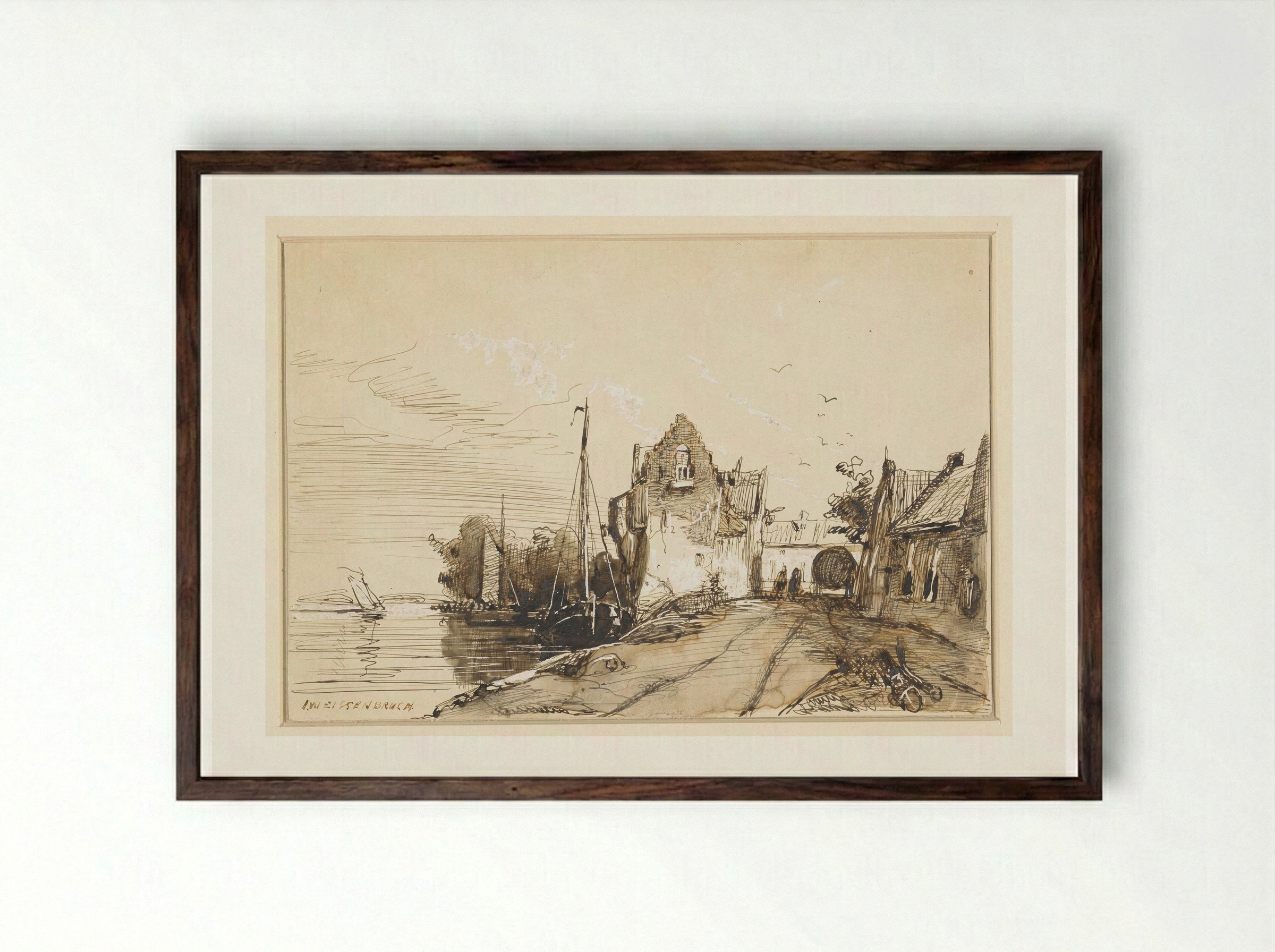Stadje aan een rivier - Jan Weissenbruch - Framed Print Dark Wood