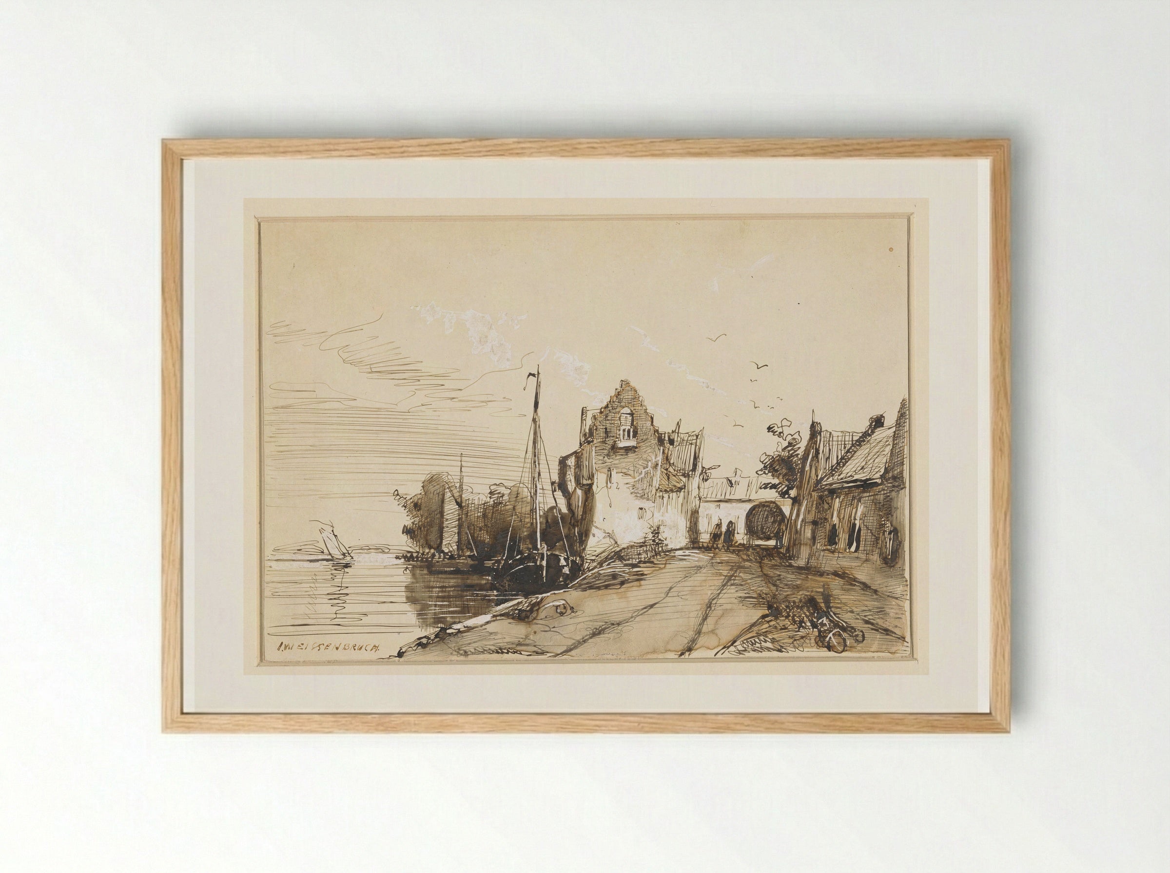 Stadje aan een rivier - Jan Weissenbruch - Framed Print Wood