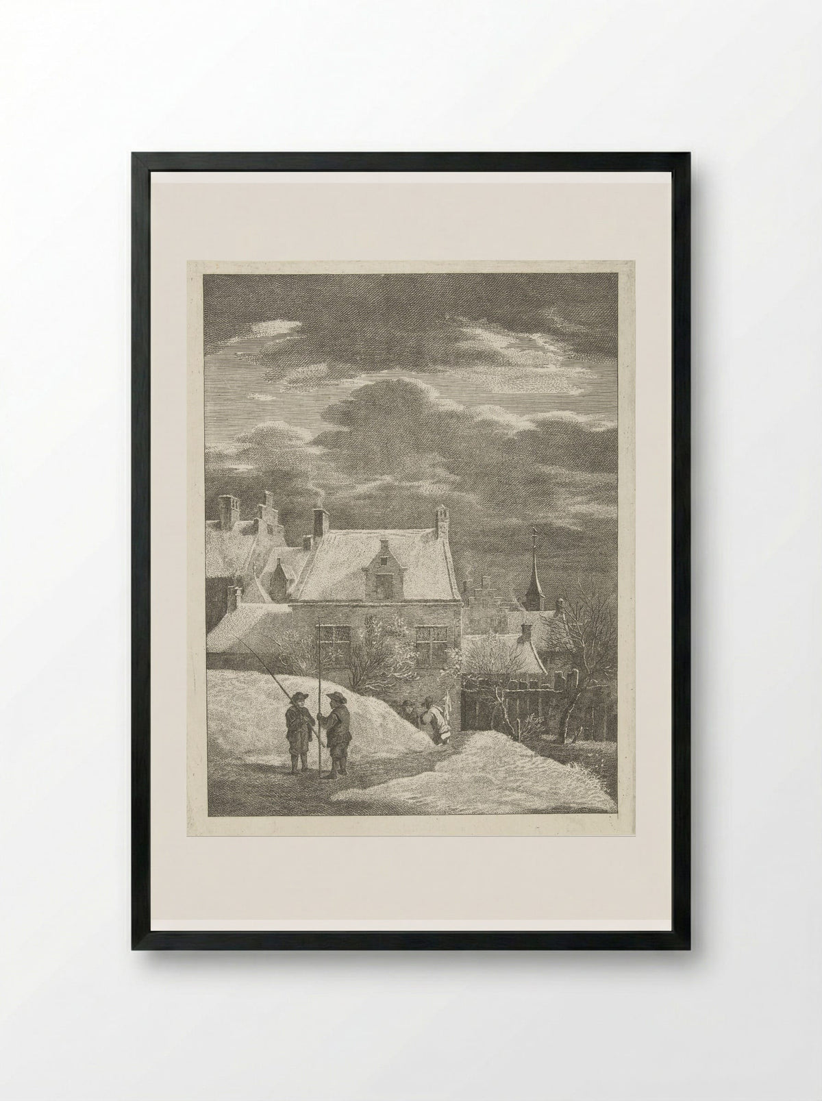 Stadsgezicht in de sneeuw - Abraham Delfos - Framed Print Black