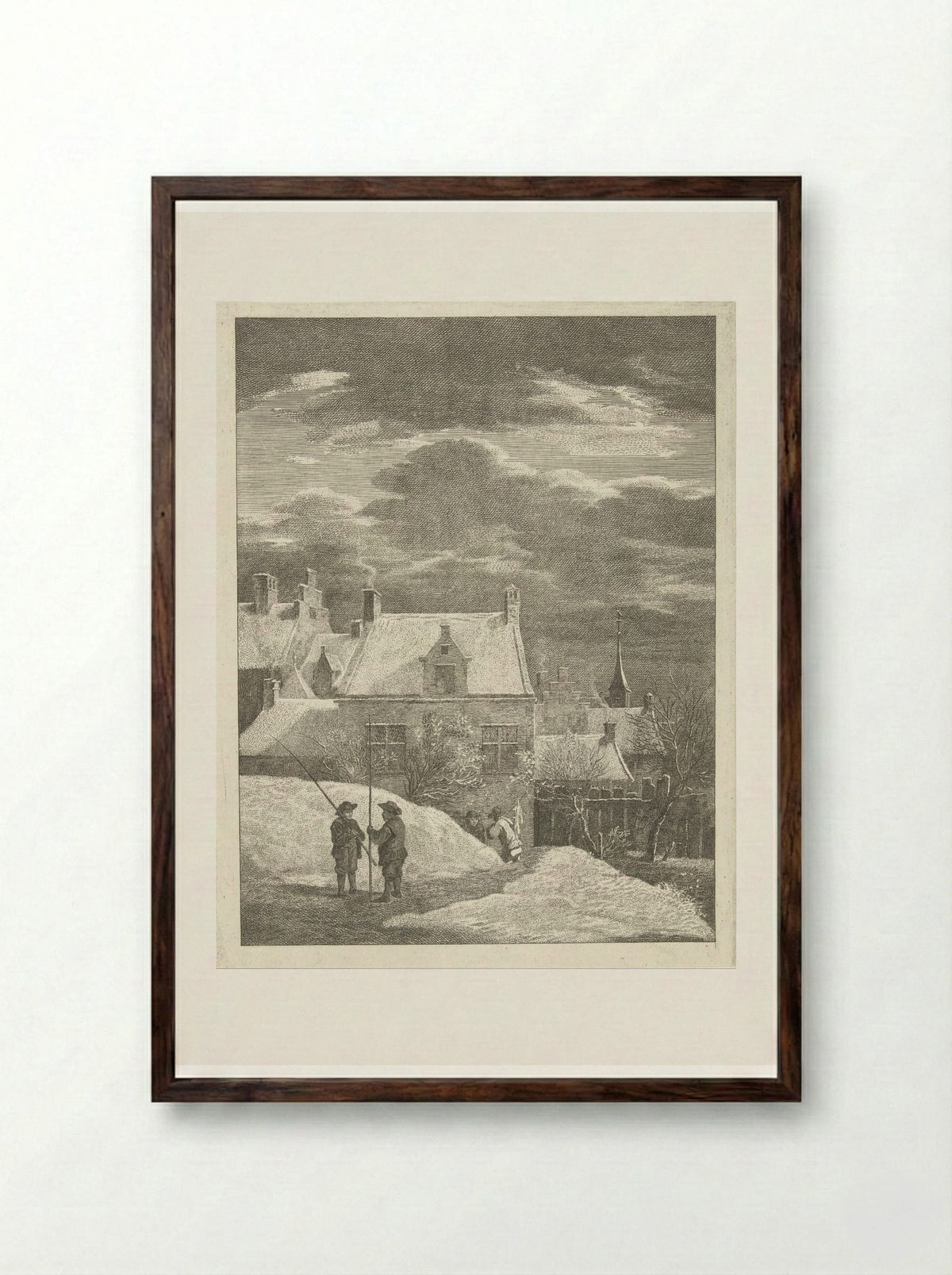 Stadsgezicht in de sneeuw - Abraham Delfos - Framed Print Dark Wood