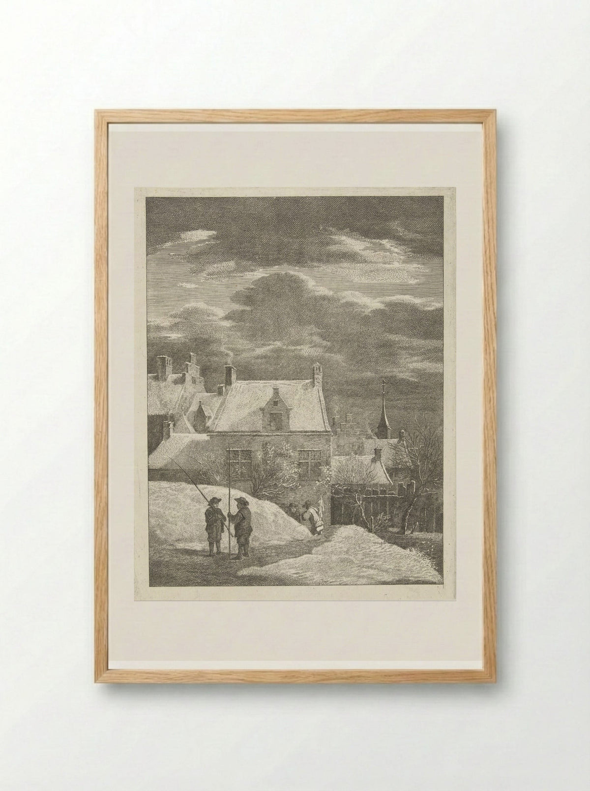 Stadsgezicht in de sneeuw - Abraham Delfos - Framed Print Wood