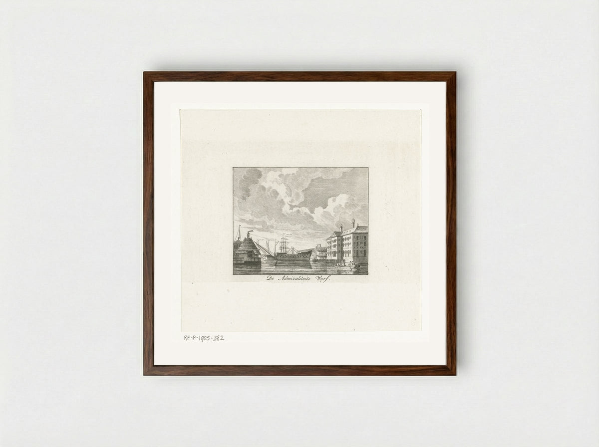 Stadsgezicht met Admiraliteitswerf te Amsterdam - Cornelis Brouwer - Framed Print Dark Wood