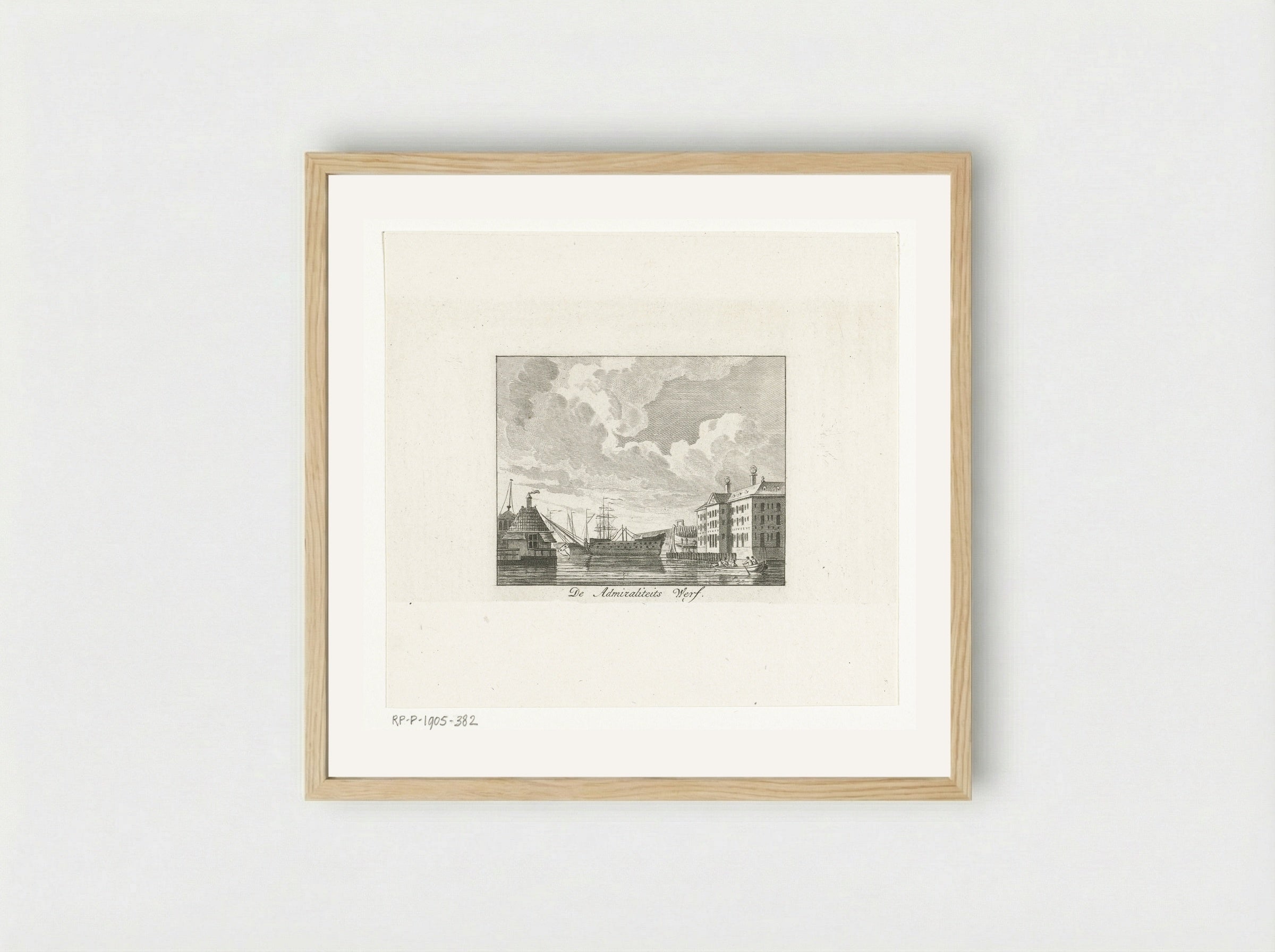 Stadsgezicht met Admiraliteitswerf te Amsterdam - Cornelis Brouwer - Framed Print Wood