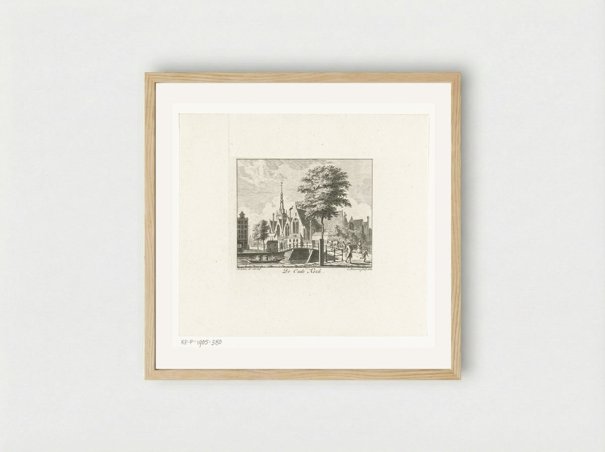 Stadsgezicht met Oude Kerk te Amsterdam - Cornelis Brouwer - Framed Print Wood