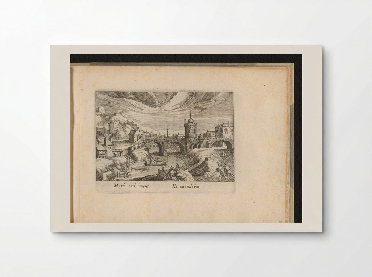 Stadsgezicht met brug en toren - Simon Frisius - Poster