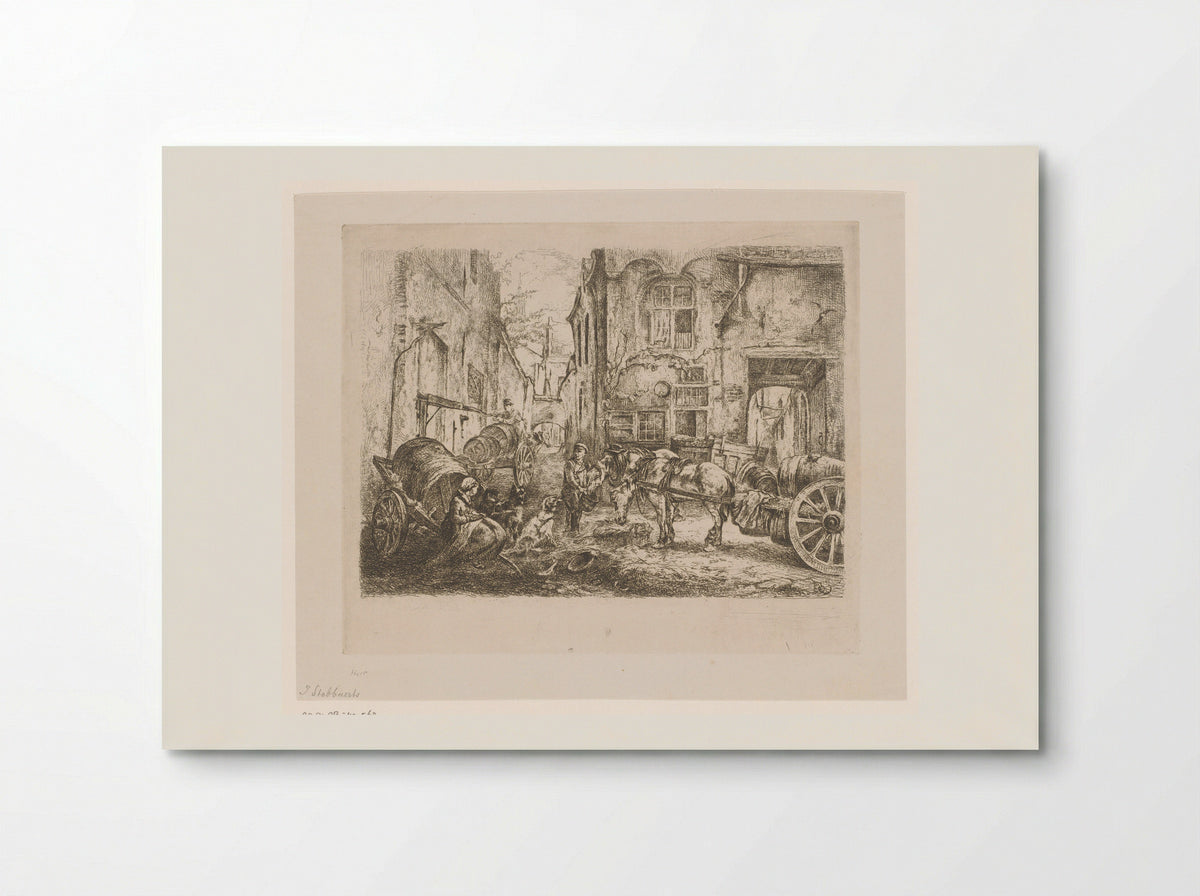 Stadsgezicht met figuren en wagens op een kruispunt - Jan Stobbaerts - Poster
