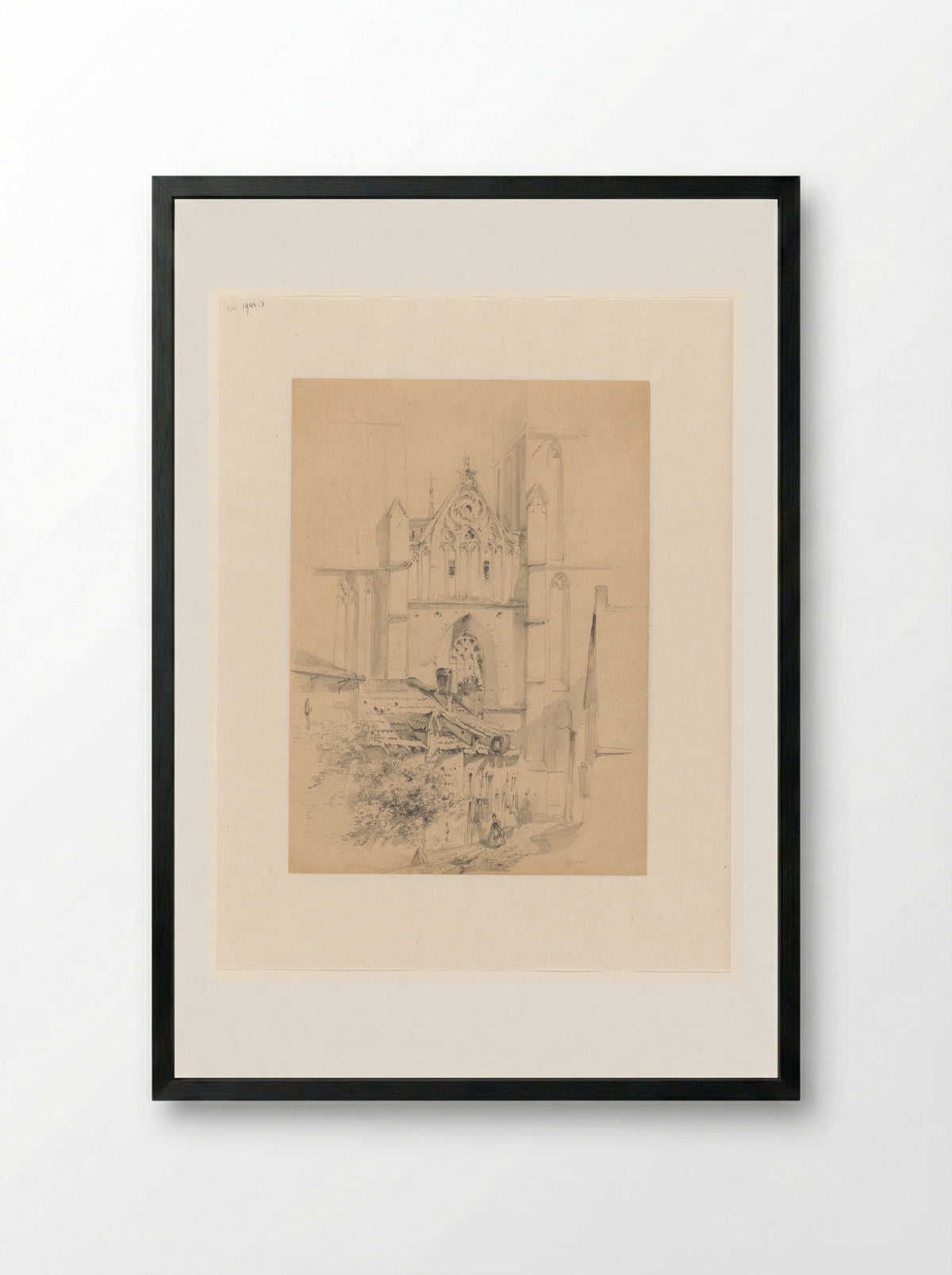Stadsgezicht met kerk en straatje - Kasparus Karsen - Framed Print Black