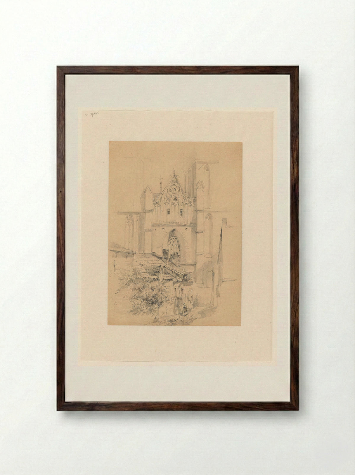Stadsgezicht met kerk en straatje - Kasparus Karsen - Framed Print Dark Wood