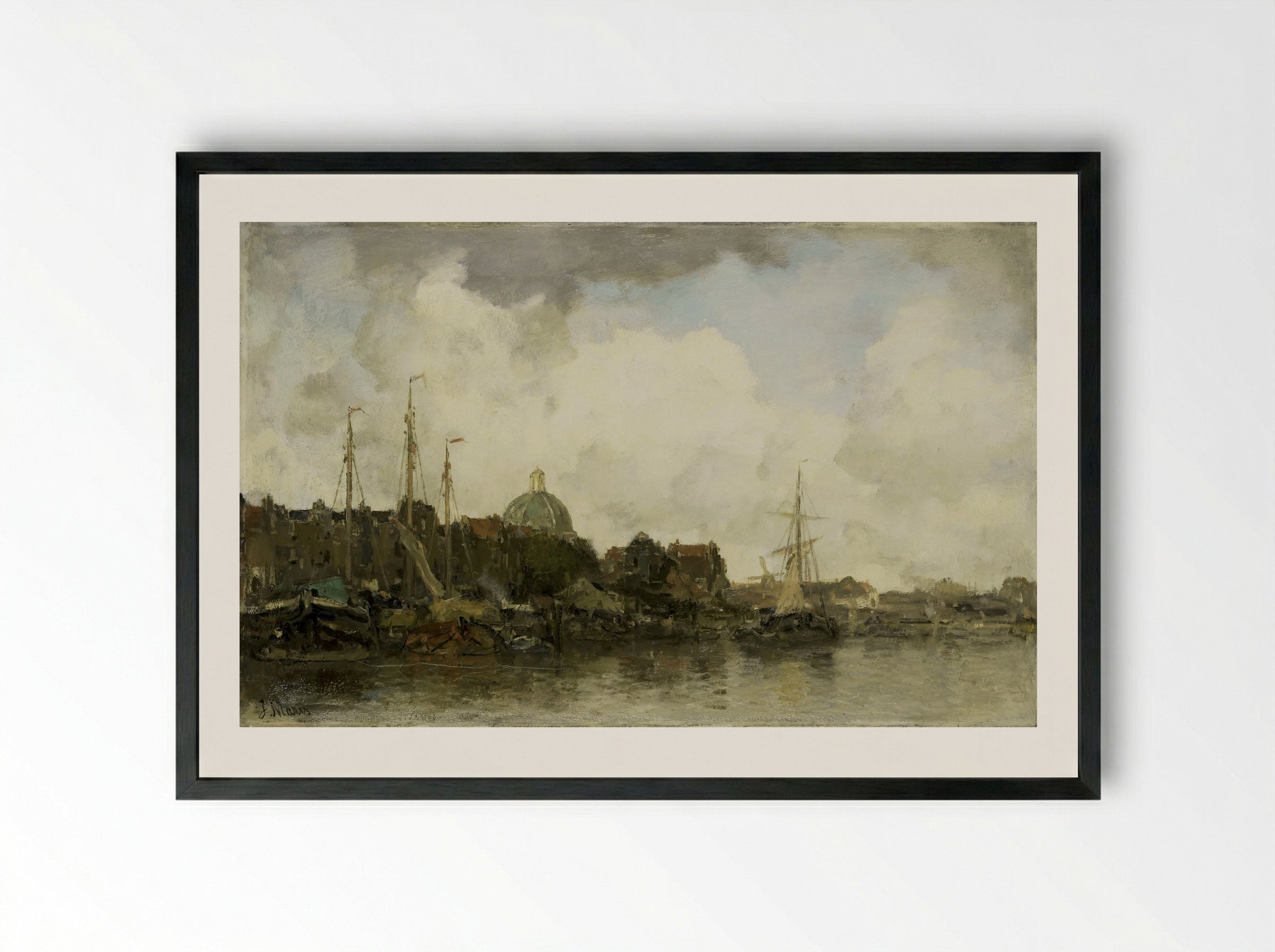 Stadsgezicht met koepelkerk - Jacob Maris - Framed Print Black