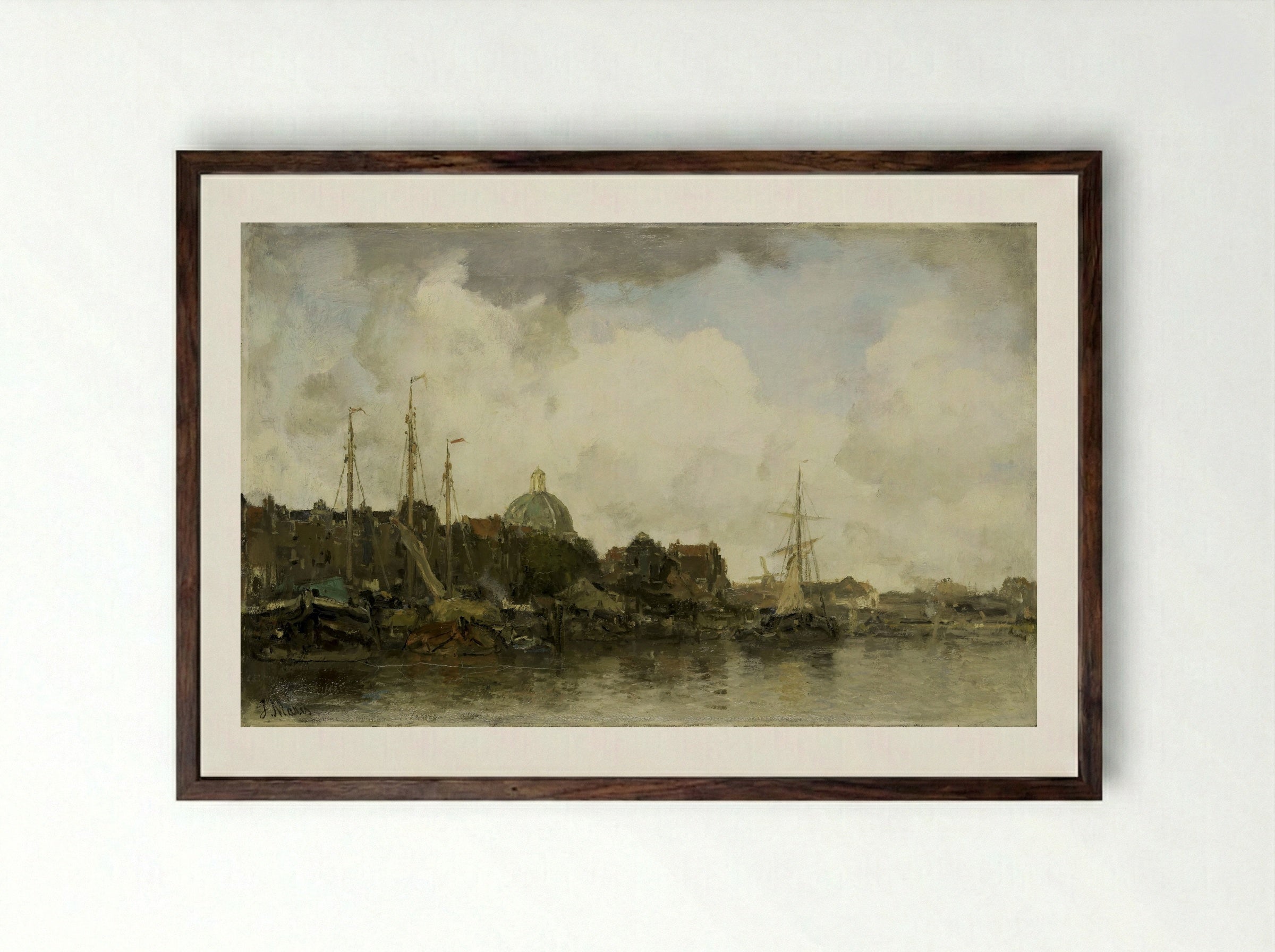 Stadsgezicht met koepelkerk - Jacob Maris - Framed Print Dark Wood