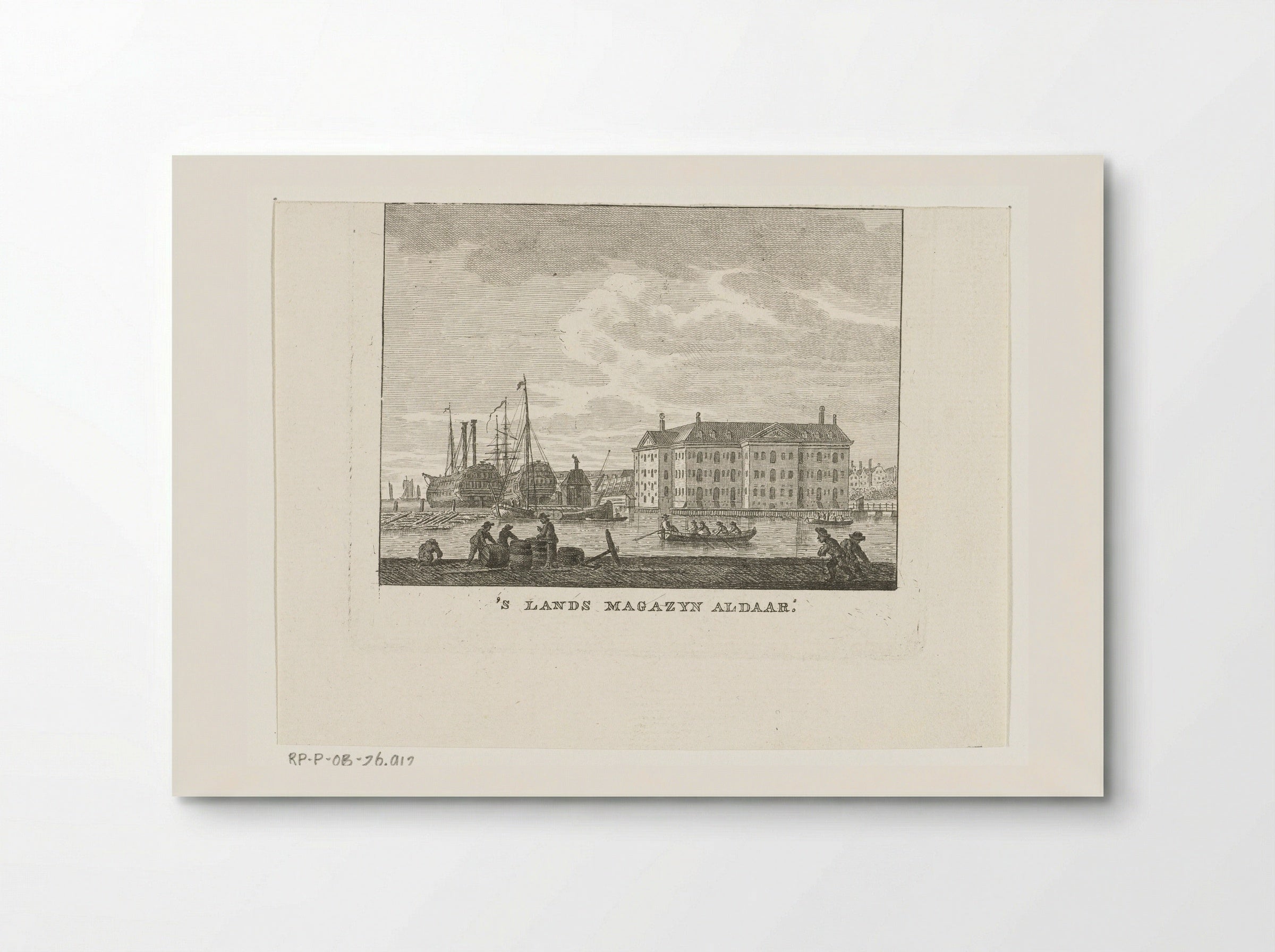 Stadsgezicht met zeemagazijn en haven met schepen te Amsterdam - Cornelis Brouwer - Poster