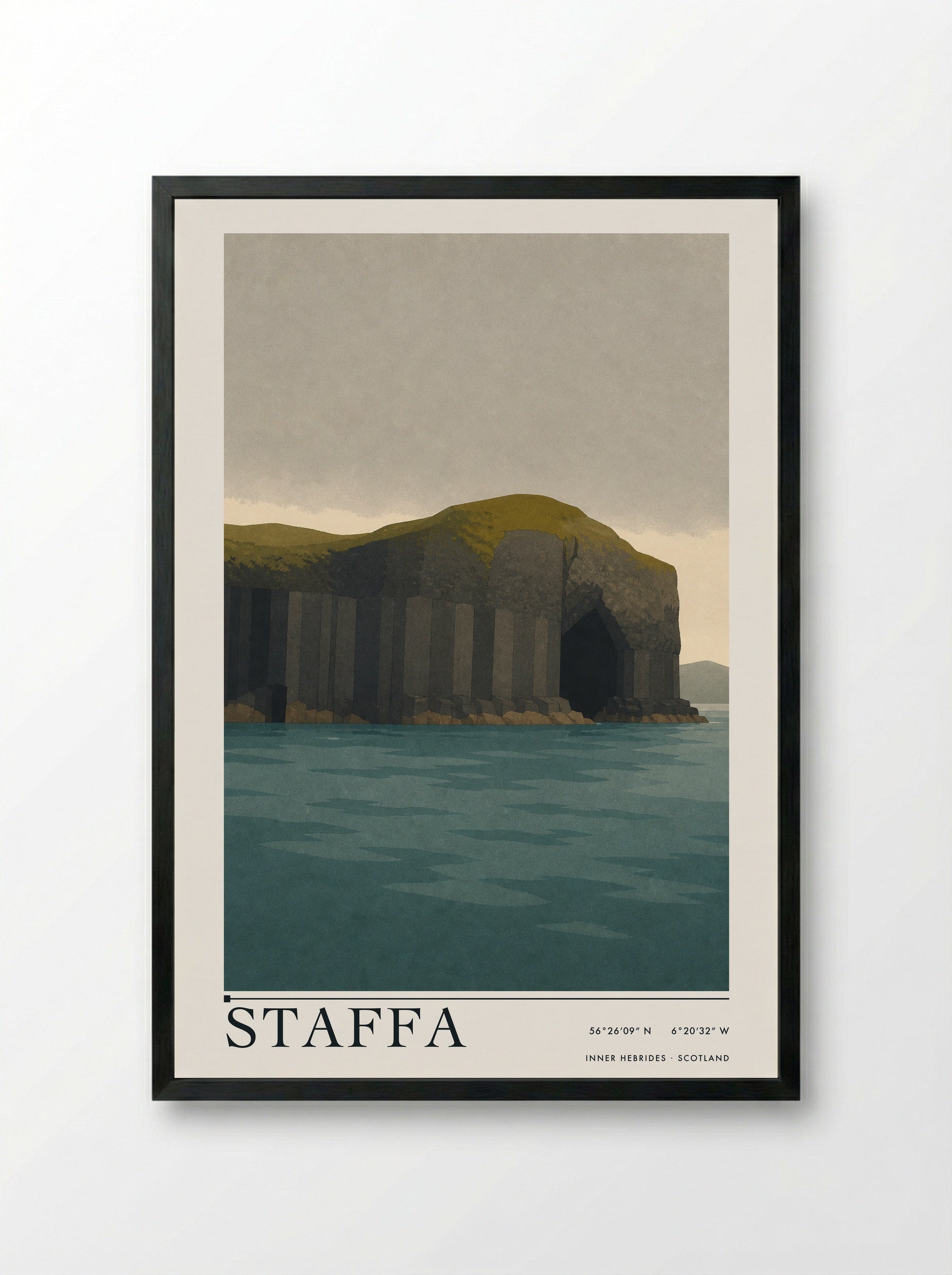 Staffa Travel Poster Artwork - Framed Print Black