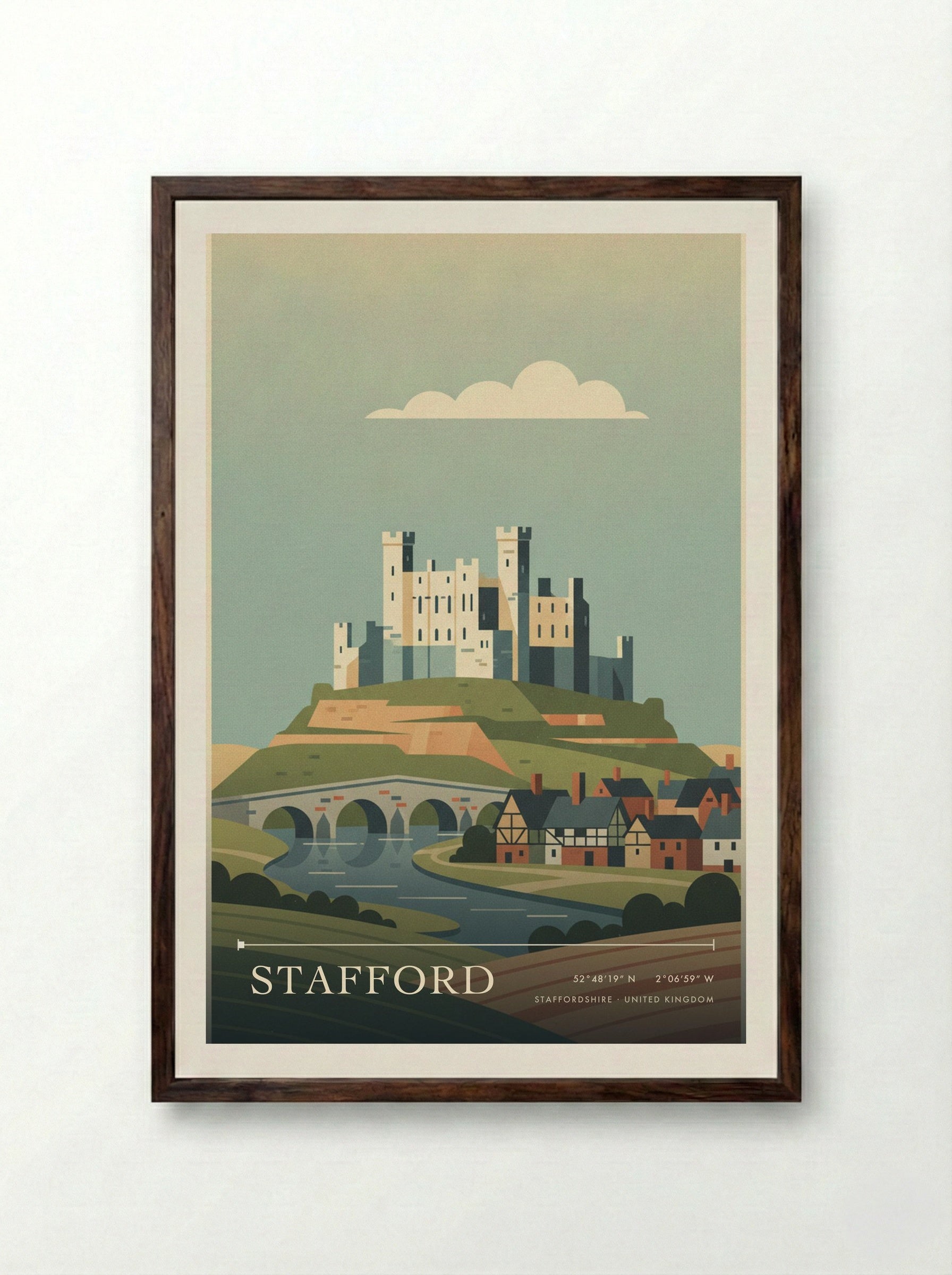 Stafford Staffordshire United Kingdom Travel Poster - Framed Print Dark Wood