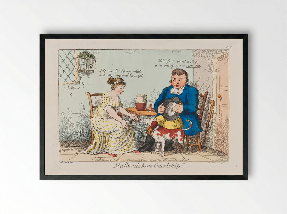 Staffordshire Courtship!! - George Cruikshank - Framed Print Black