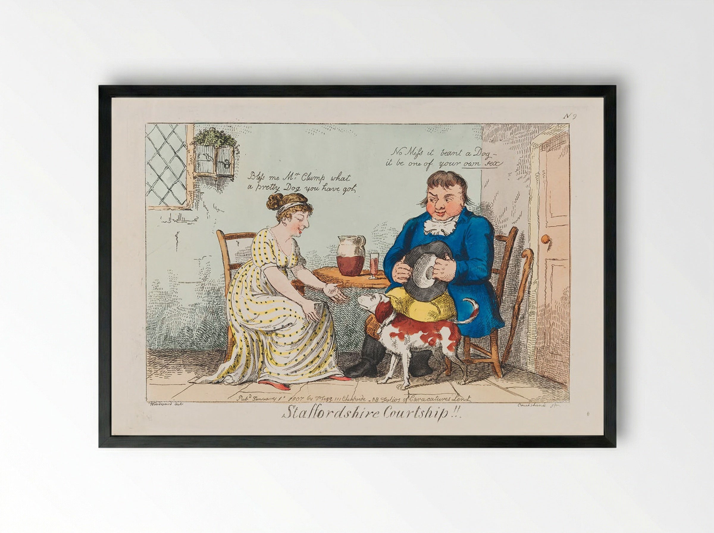 Staffordshire Courtship!! - George Cruikshank - Framed Print Black