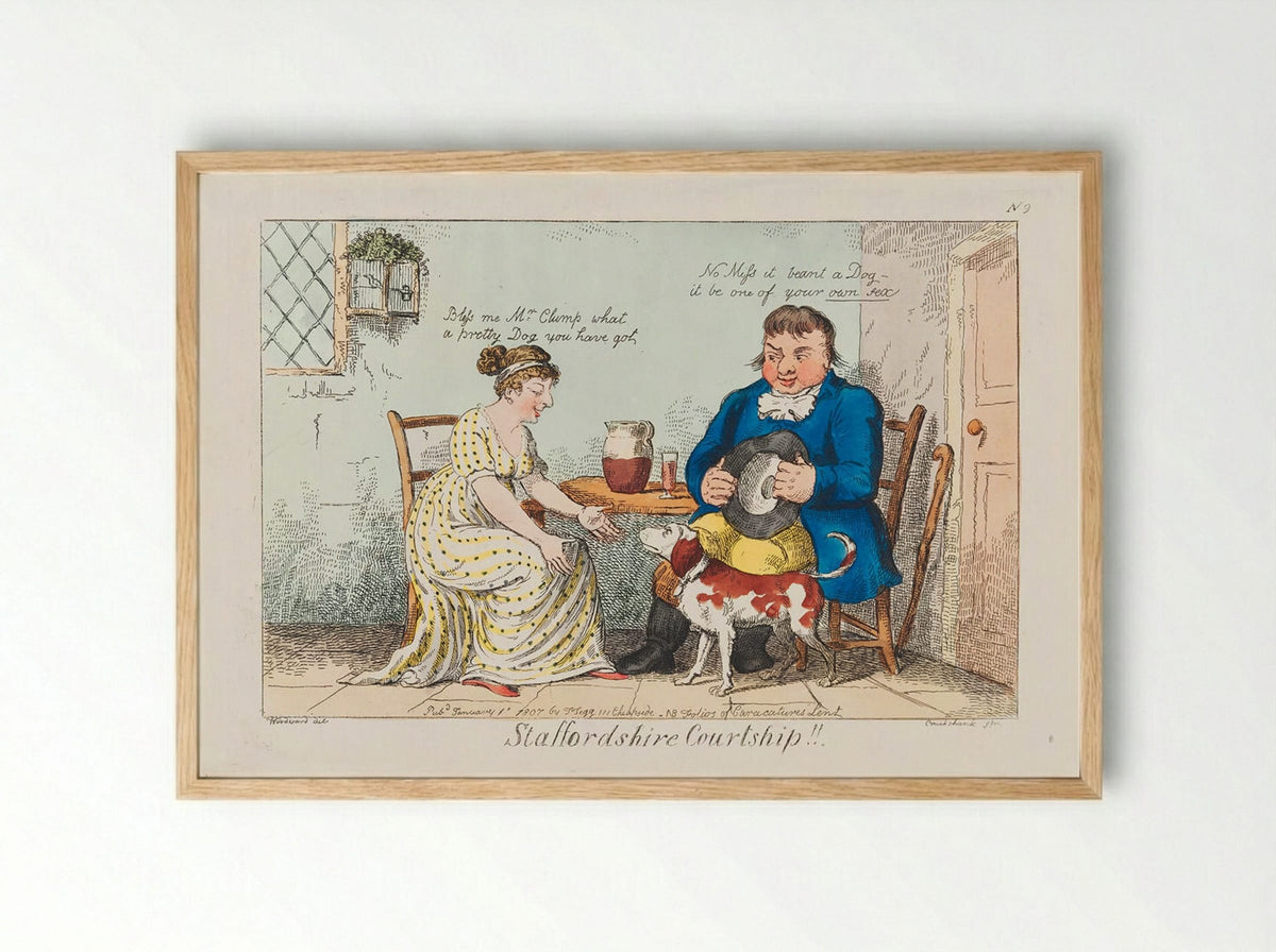 Staffordshire Courtship!! - George Cruikshank - Framed Print Wood