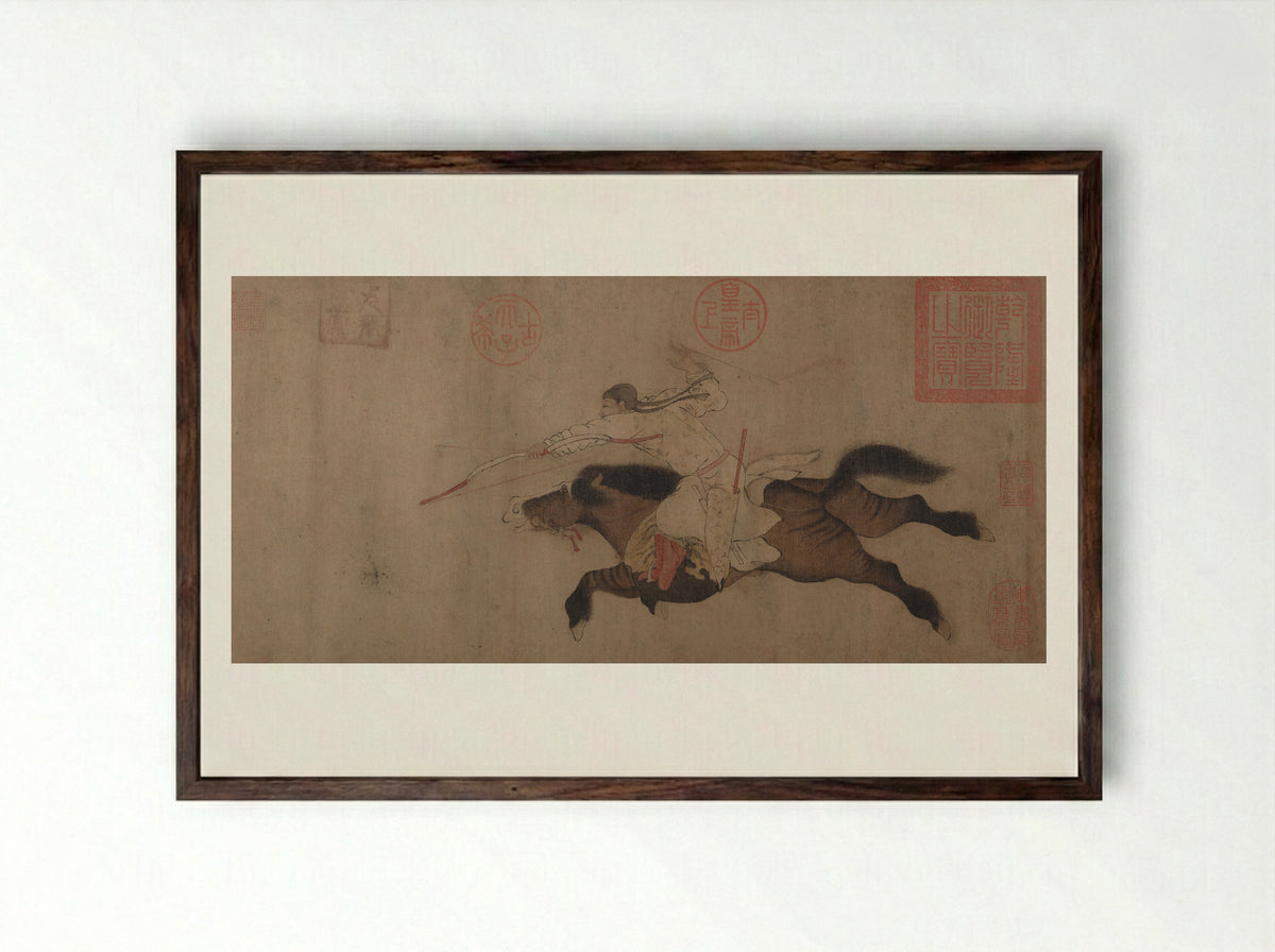 Stag Hunt - Huang Zongdao - Framed Print Dark Wood