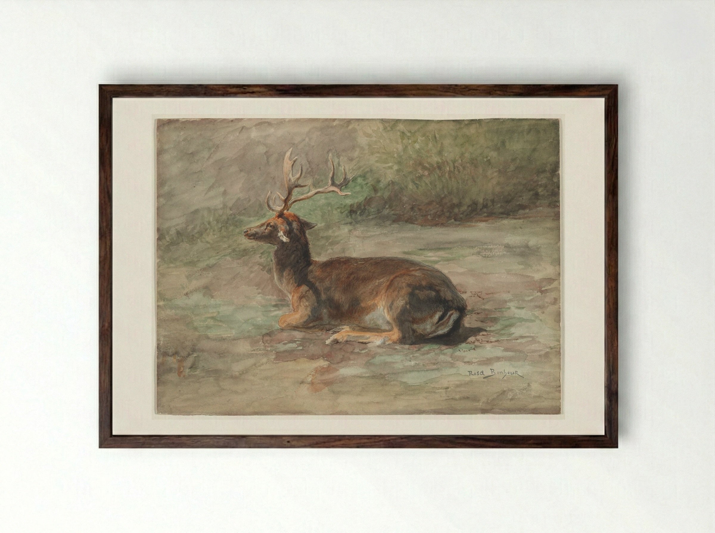 Stag Lying Down - Rosa Bonheur - Framed Print Dark Wood