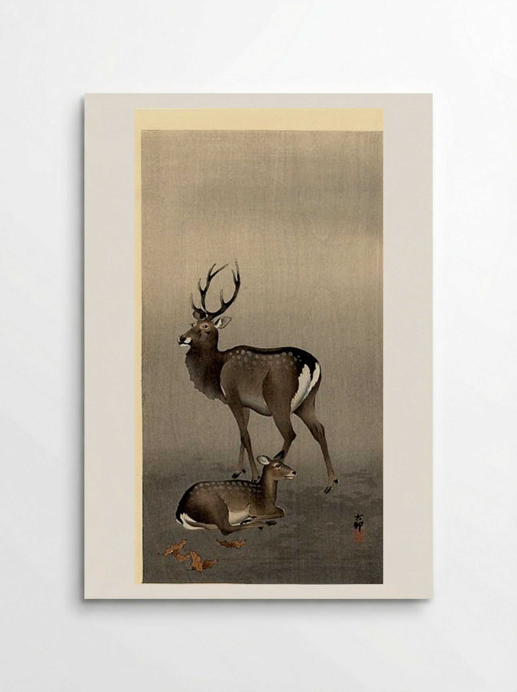 Stag and Recumbent Doe - Ohara Koson - Poster