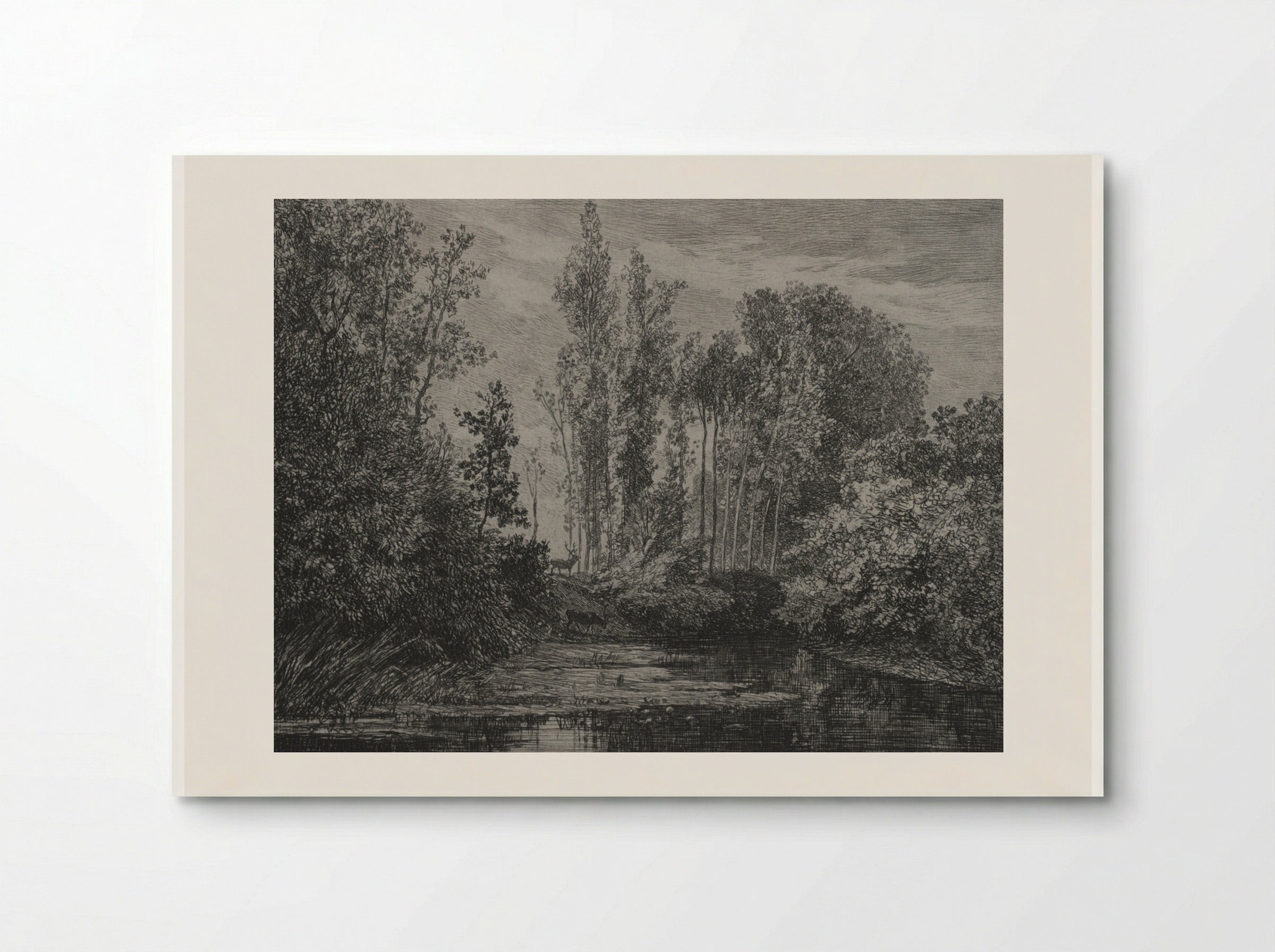 Stags at the Water's Edge - Charles-François Daubigny - Poster