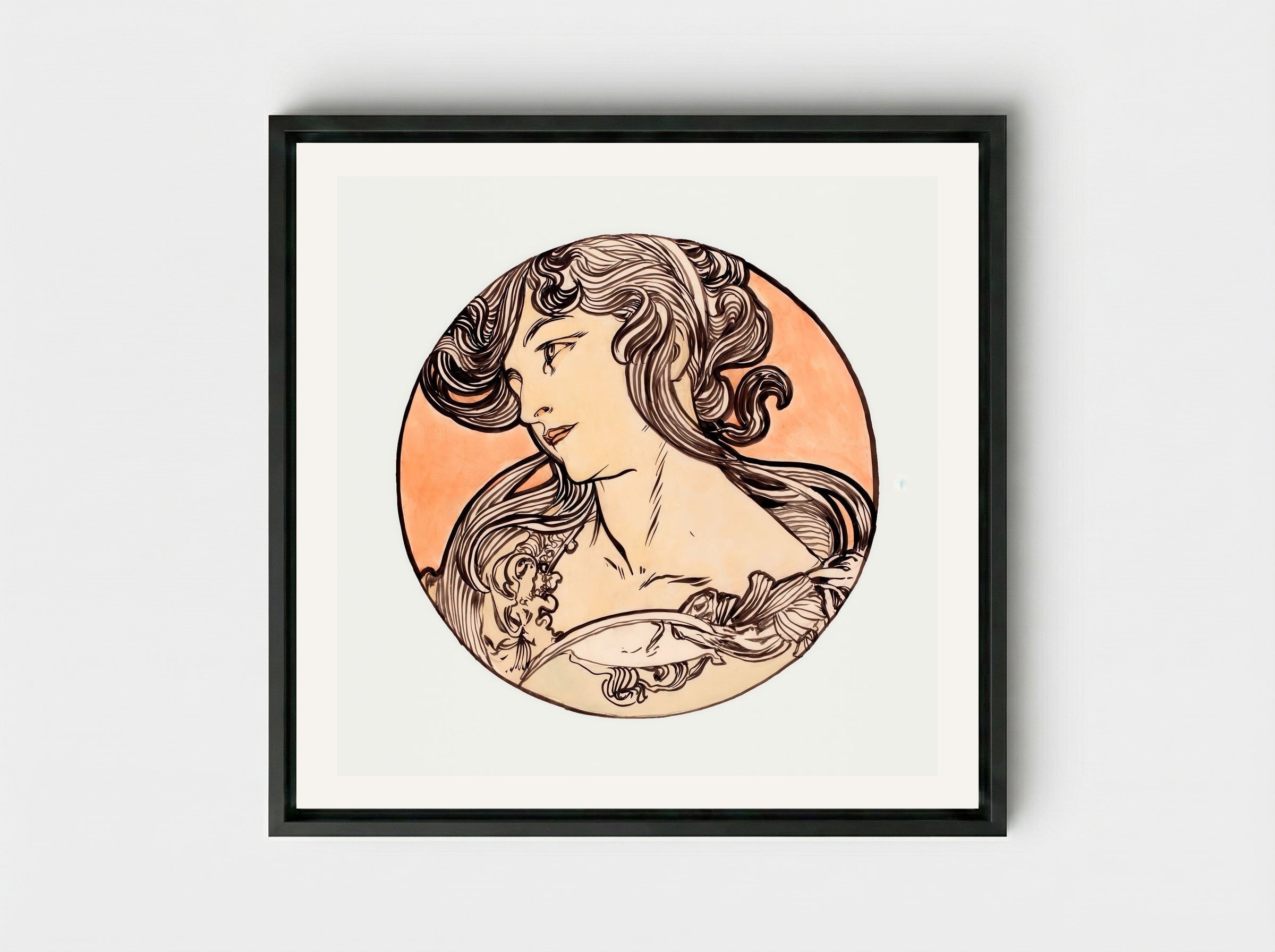 Stained Glass Window Design for Fouquet Boutique - Alphonse Mucha - Framed Canvas Black