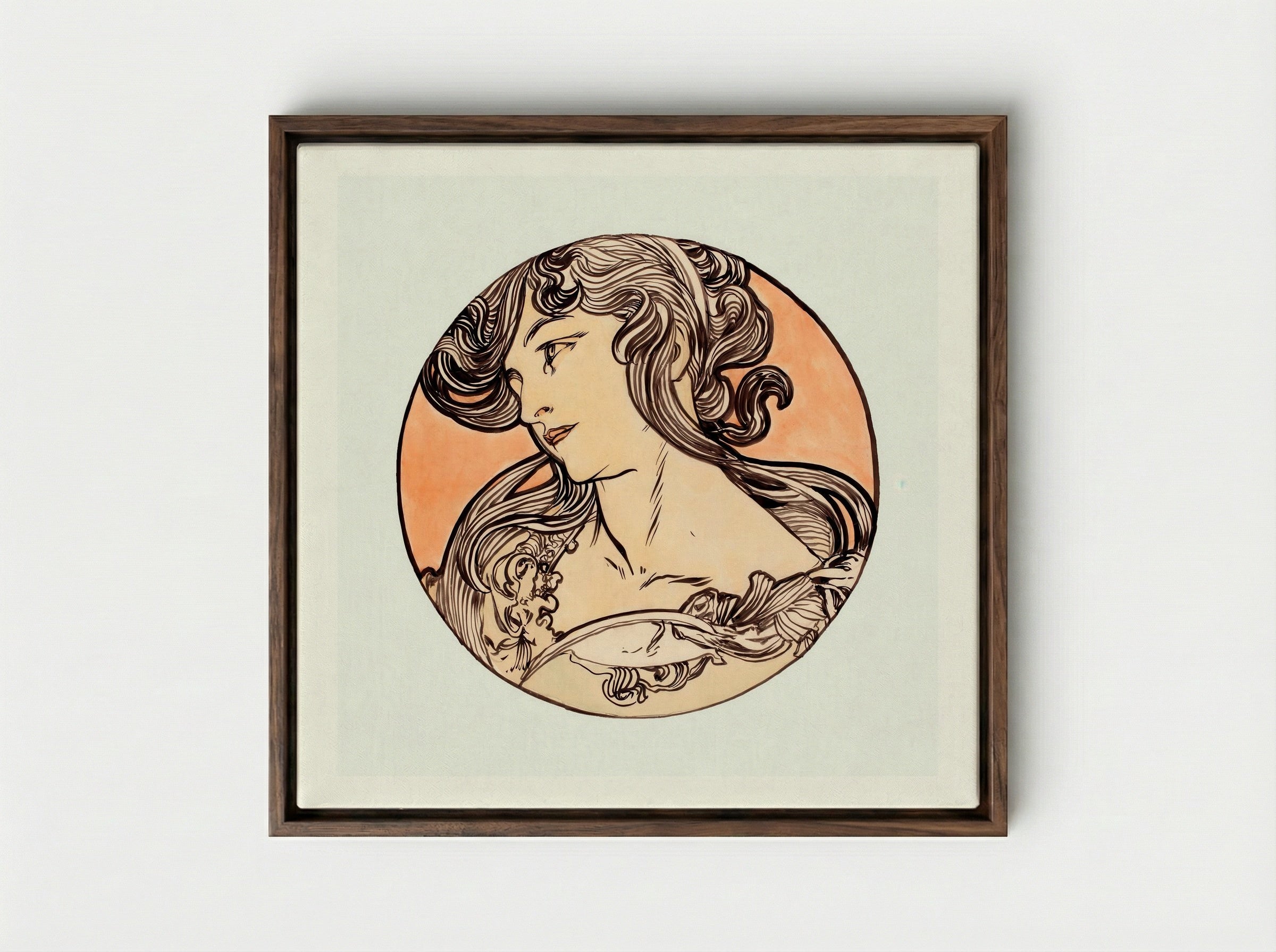 Stained Glass Window Design for Fouquet Boutique - Alphonse Mucha - Framed Canvas Dark Wood