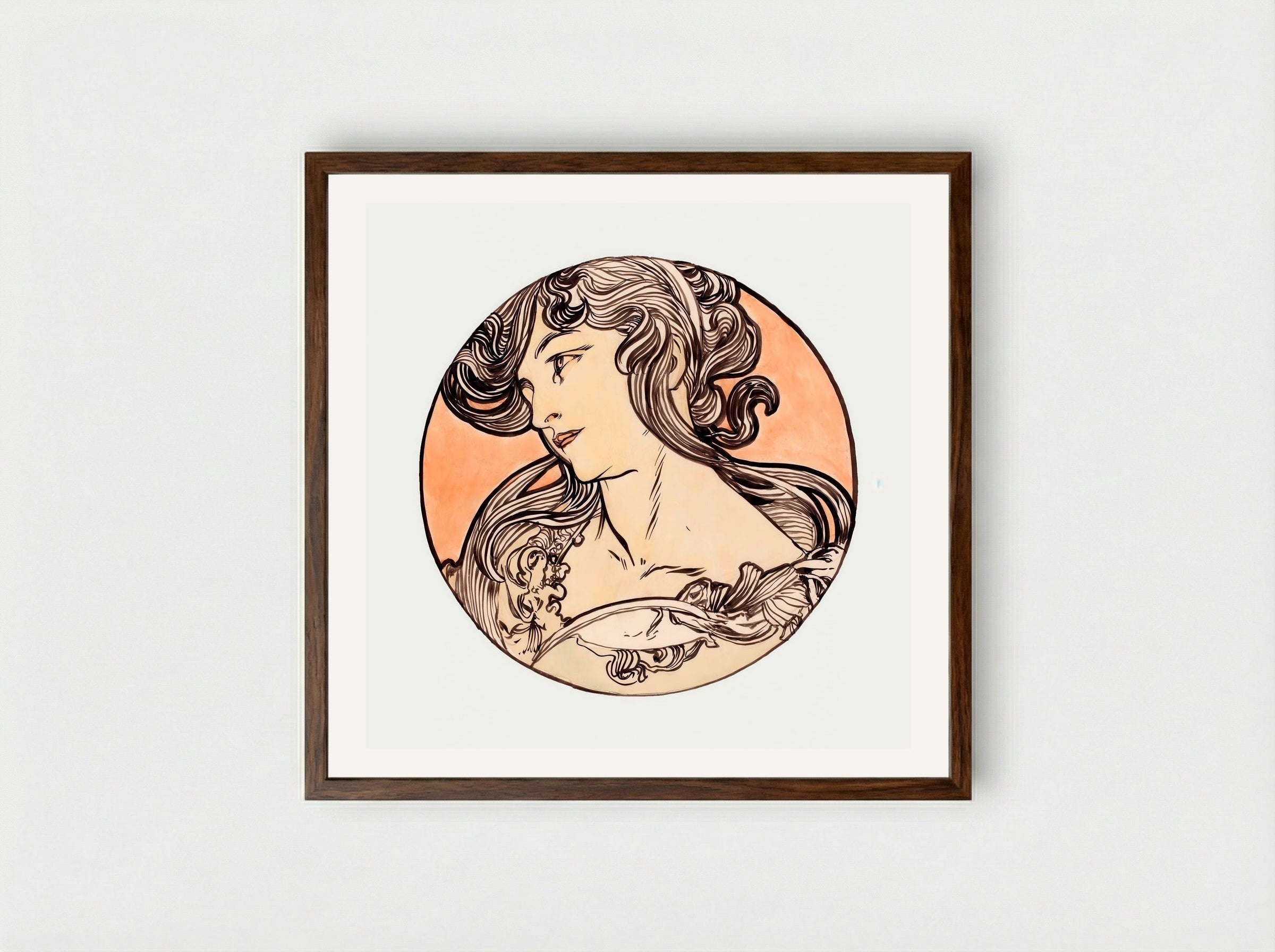 Stained Glass Window Design for Fouquet Boutique - Alphonse Mucha - Framed Print Dark Wood