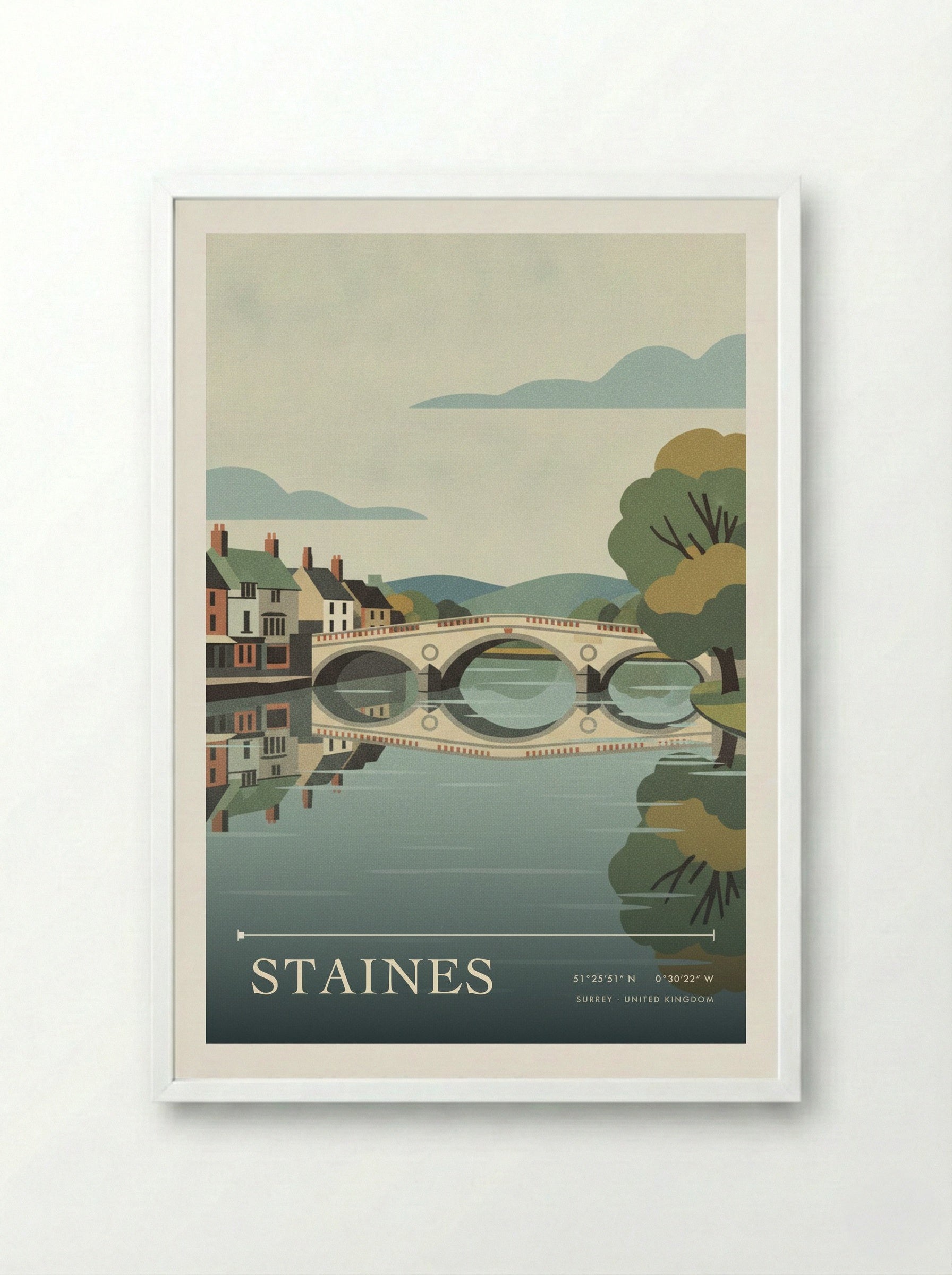 Staines Surrey United Kingdom Travel Poster - Framed Print White