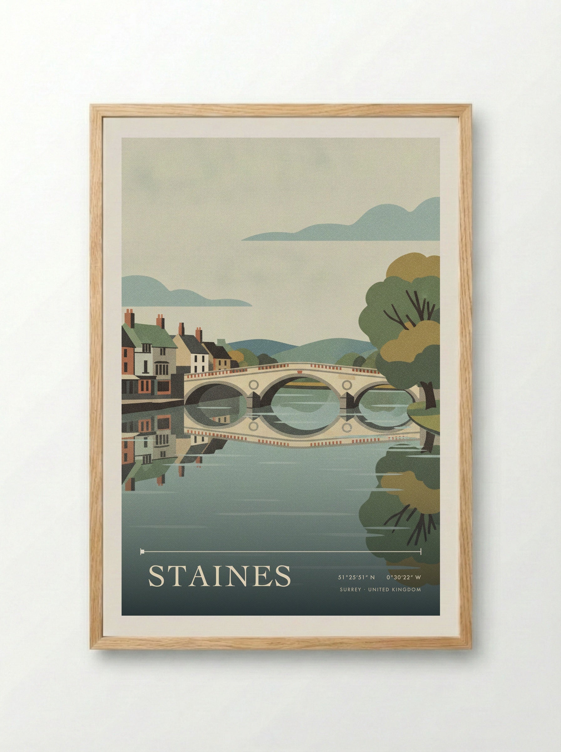 Staines Surrey United Kingdom Travel Poster - Framed Print Wood