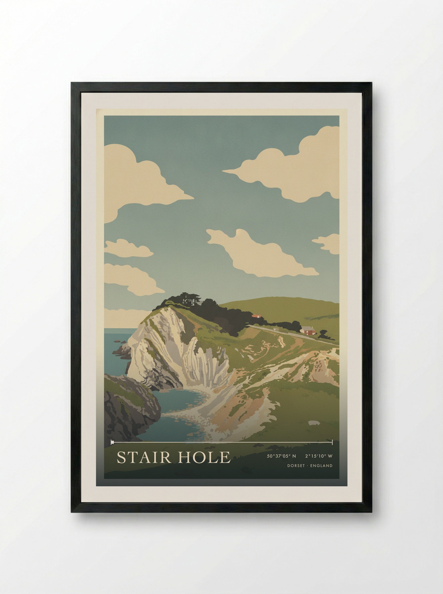 Stair Hole Dorset England Travel Poster - Framed Print Black