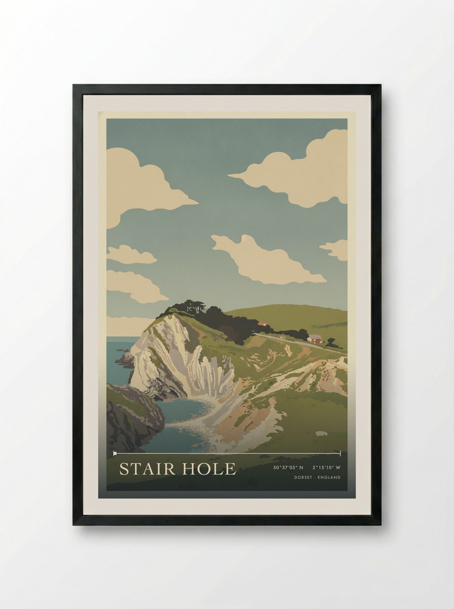 Stair Hole Dorset England Travel Poster - Framed Print Black