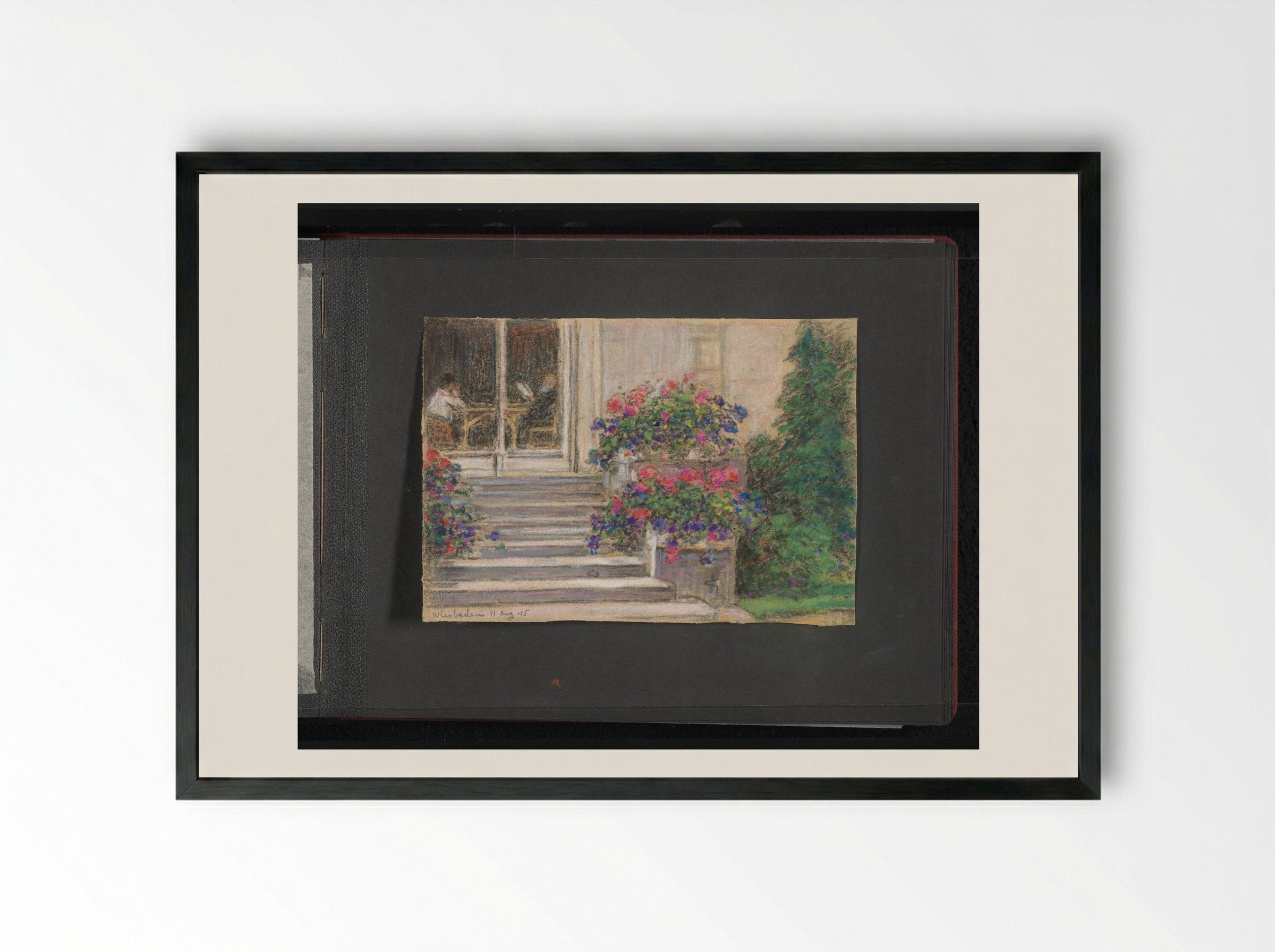 Stairs with Flower Boxes in Wiesbaden - Carel Nicolaas Storm van 's-Gravesande - Framed Print Black